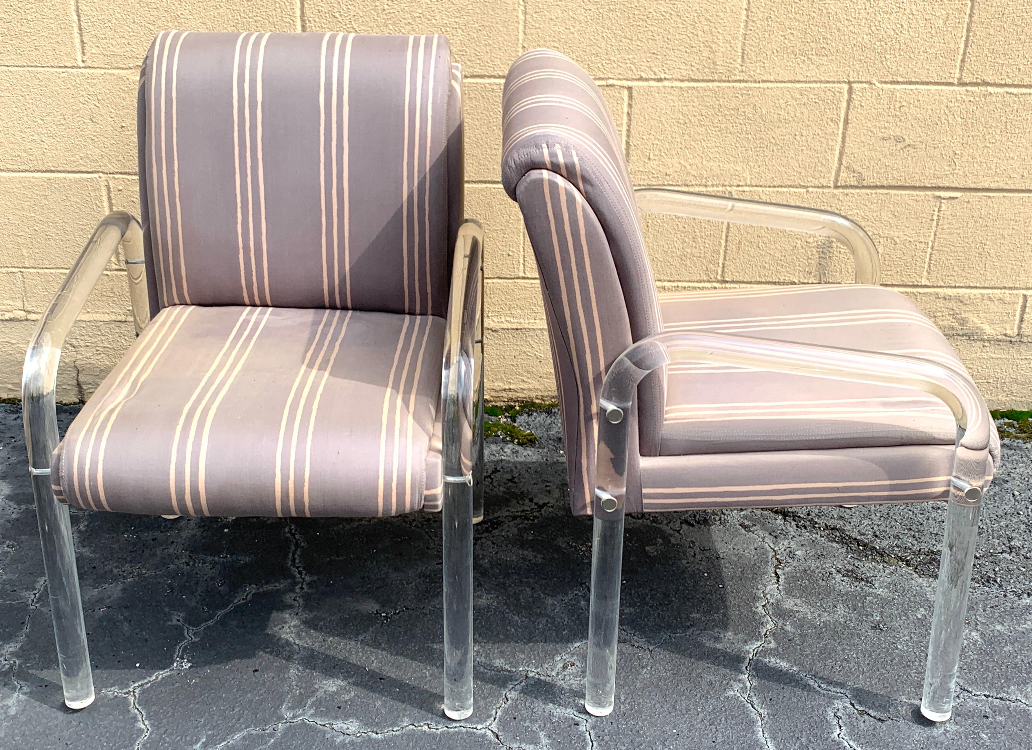 Pair of Kagan/Preview Lucite club chairs, Great sturdy clear Lucite frames, ready for upholstery. Preview Furniture Label
Each chair measures 34