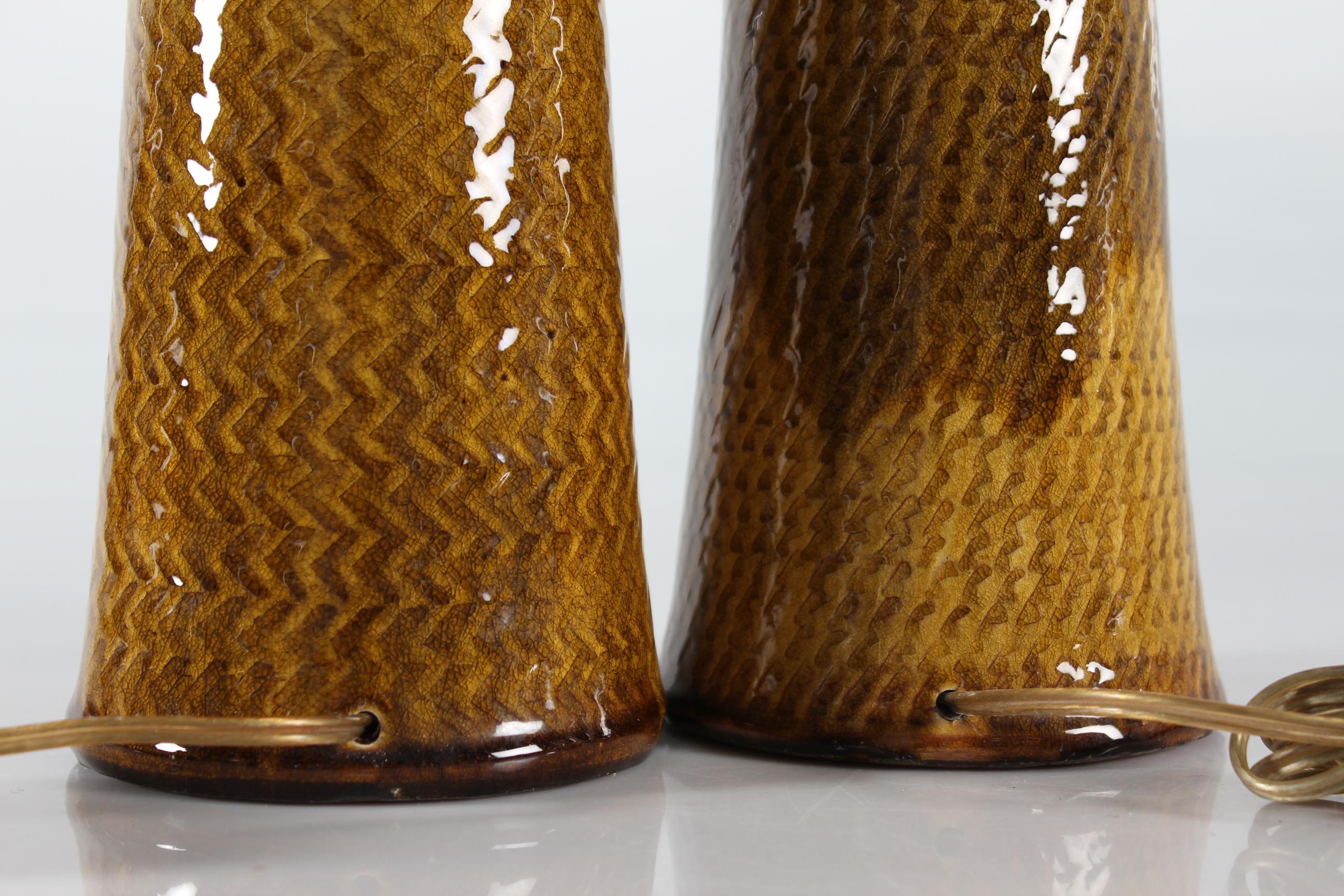 Pair of Kähler Ceramic Table Lamps with Amber-Colored Glaze Denmark Midcentury 2