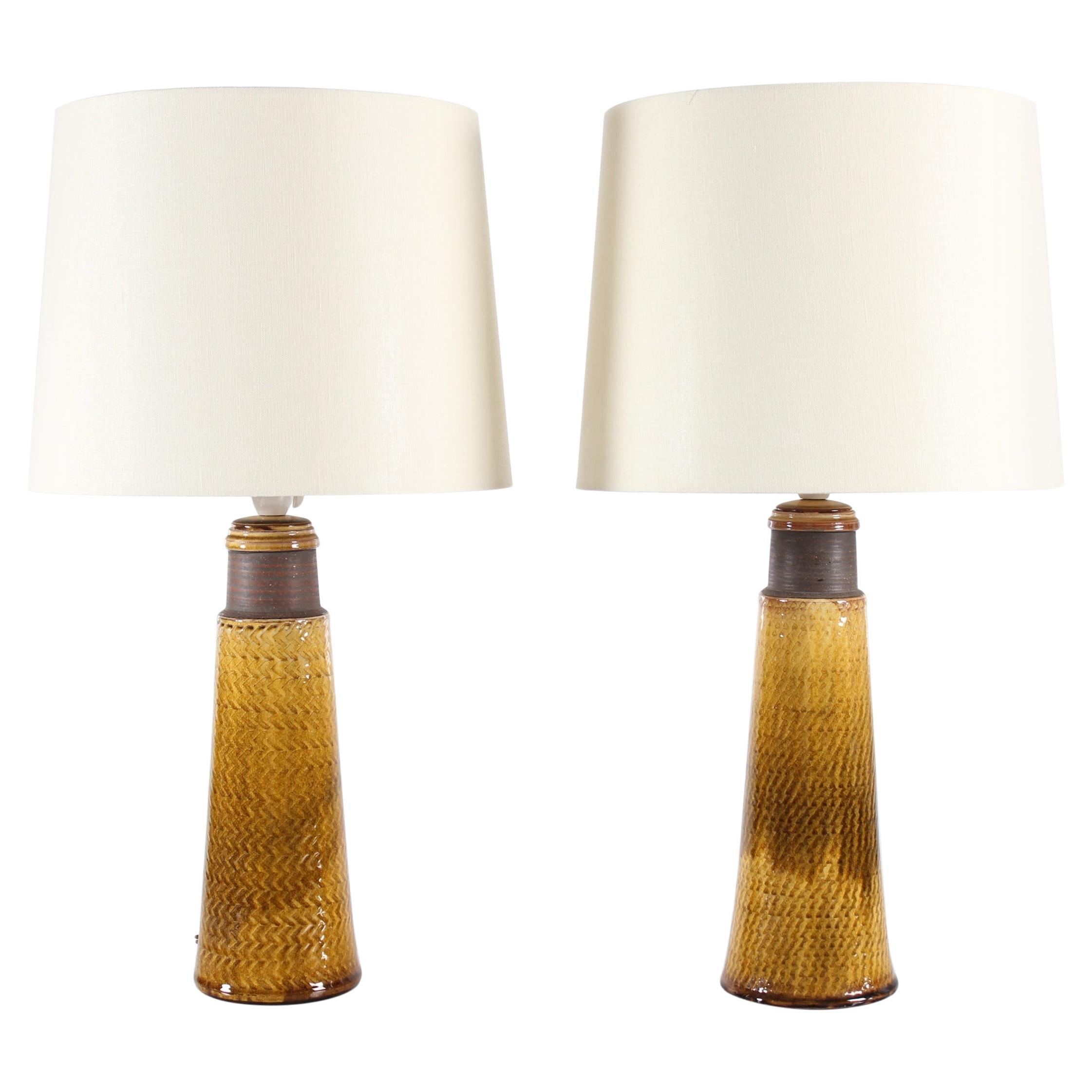 Pair of Kähler Ceramic Table Lamps with Amber-Colored Glaze Denmark Midcentury