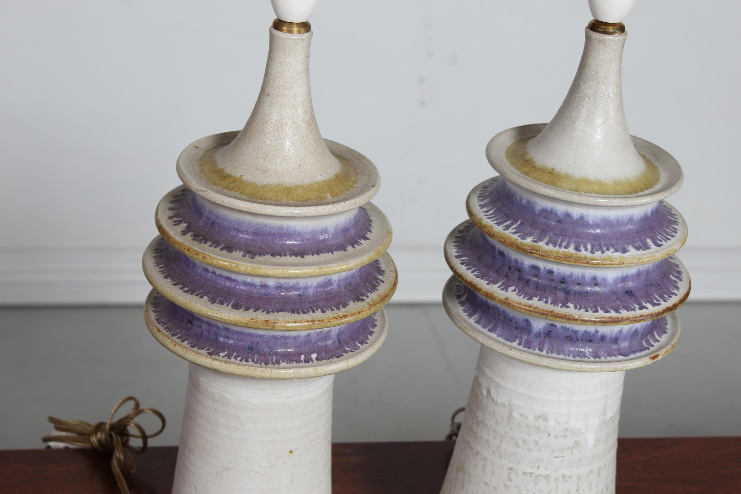 Mid-Century Modern XXXL Pair Kähler Denmark Tall Sculptural Ceramic Table Lamps by Cunningham Cole
