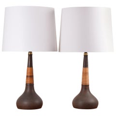 Pair of Kähler Le Klint Tall Table Lamps Brown with Cane Danish Midcentury 1960s