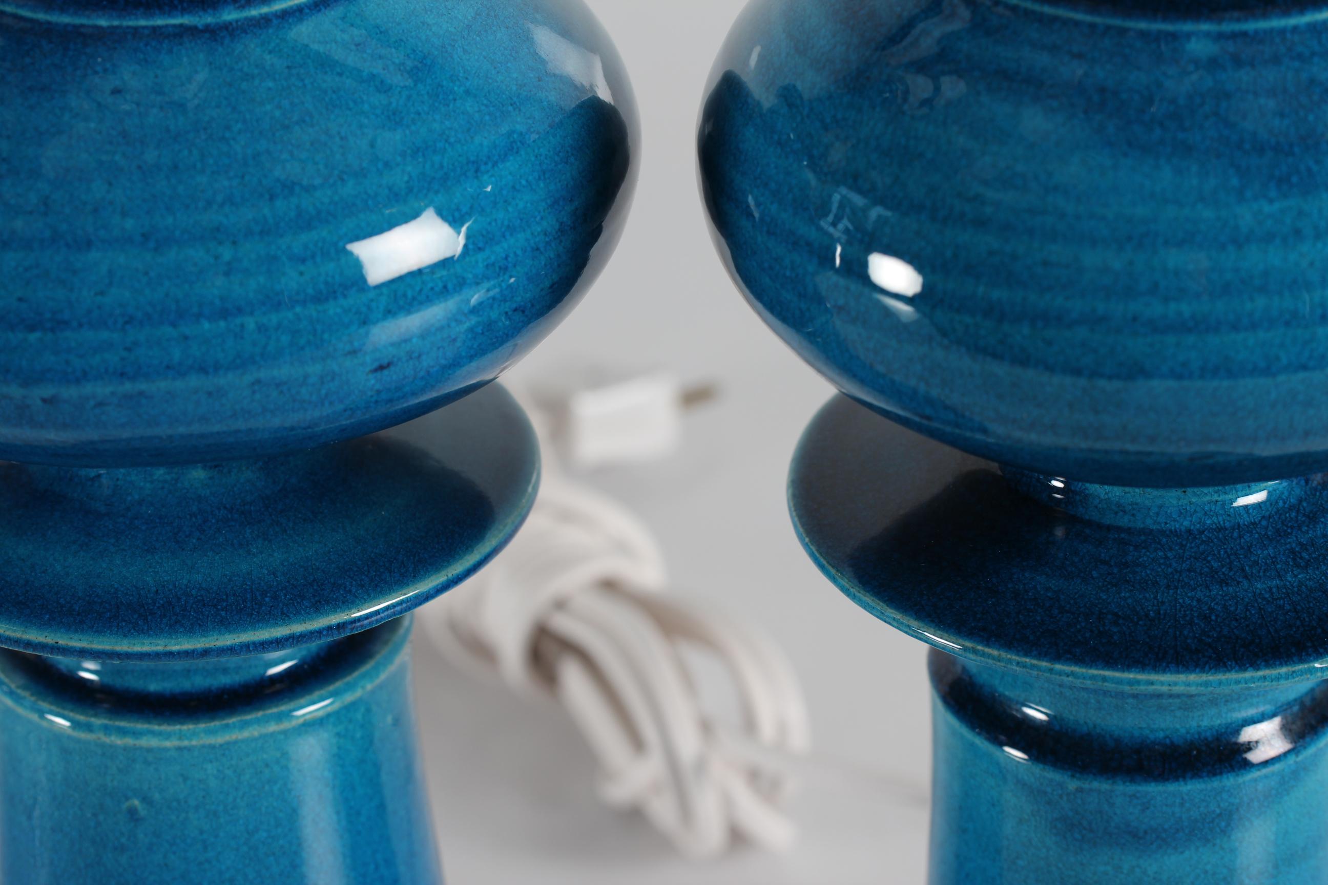 Pair of Kähler Tall Sculptural Turquoise Table Lamps by Poul Erik Eliasen, 1970s 7