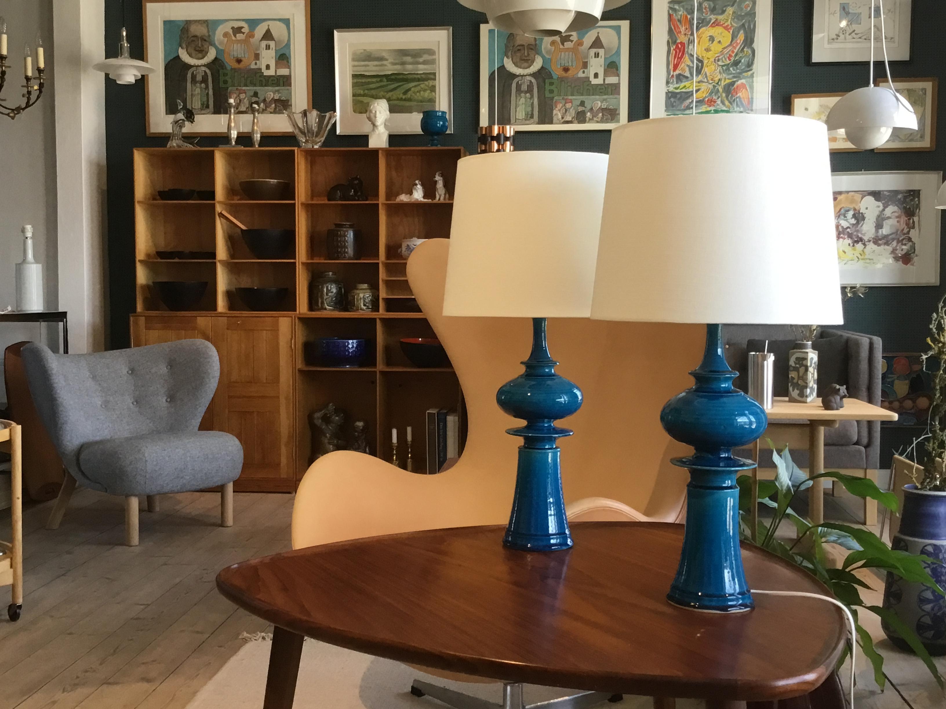 Pair of Kähler Tall Sculptural Turquoise Table Lamps by Poul Erik Eliasen, 1970s 9