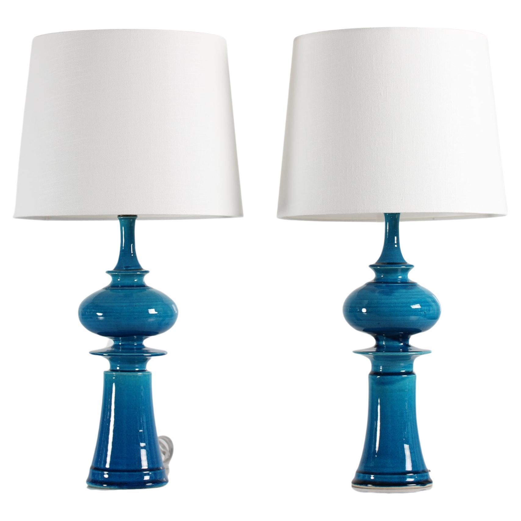 Pair of Kähler Tall Sculptural Turquoise Table Lamps by Poul Erik Eliasen, 1970s For Sale