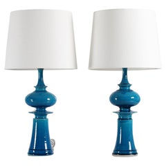 Pair of Kähler Tall Sculptural Turquoise Table Lamps by Poul Erik Eliasen, 1970s