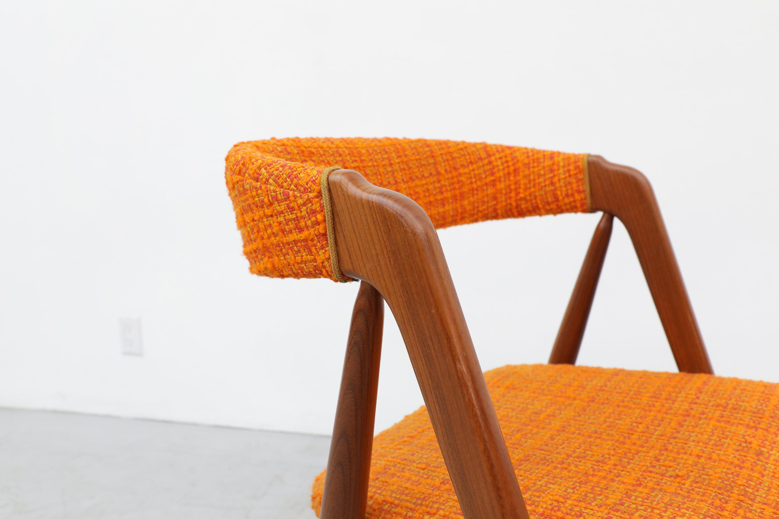 Pair of Kai Kristiansen Chairs with Original Orange Upholstered Seats 5