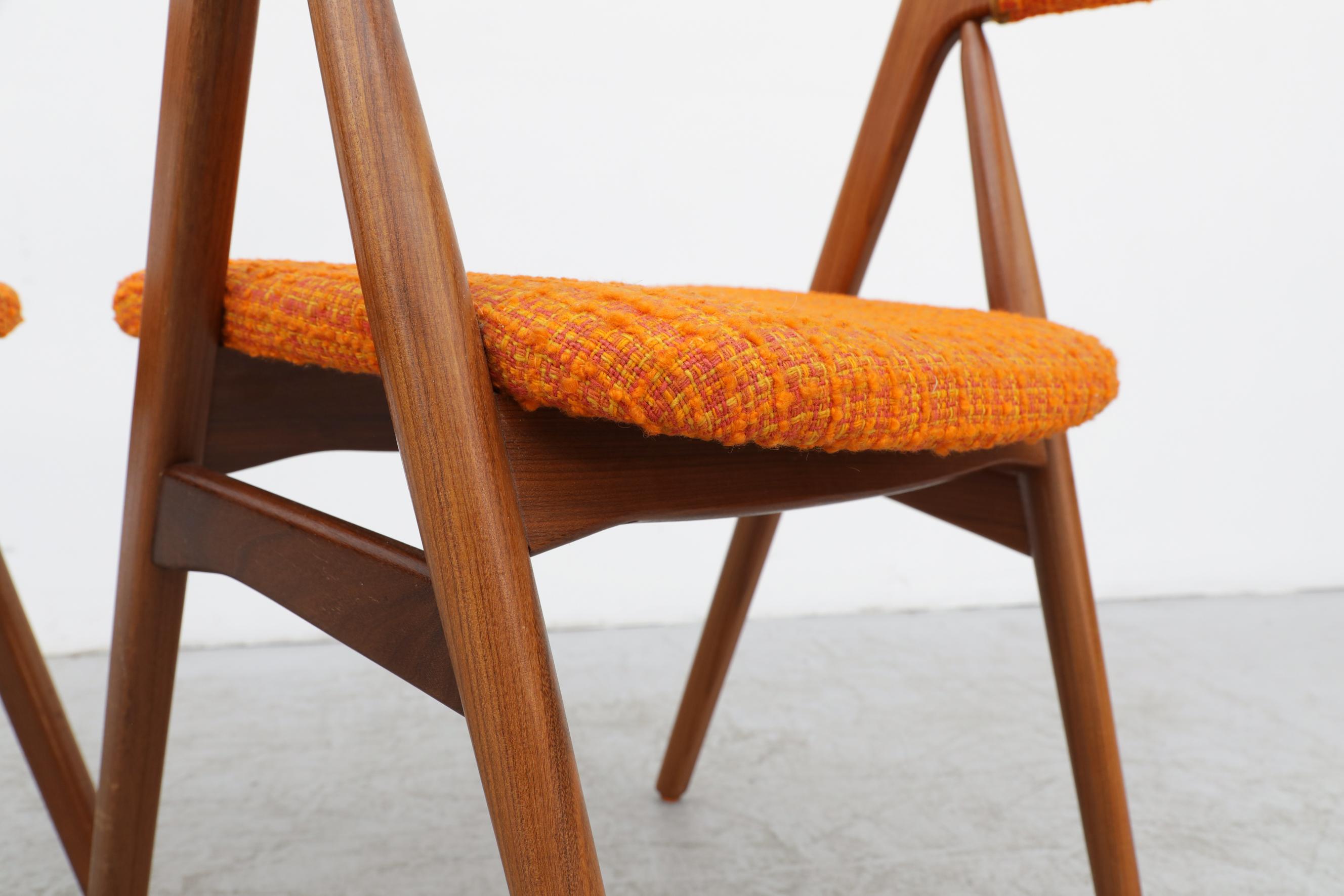 Pair of Kai Kristiansen Chairs with Original Orange Upholstered Seats 6