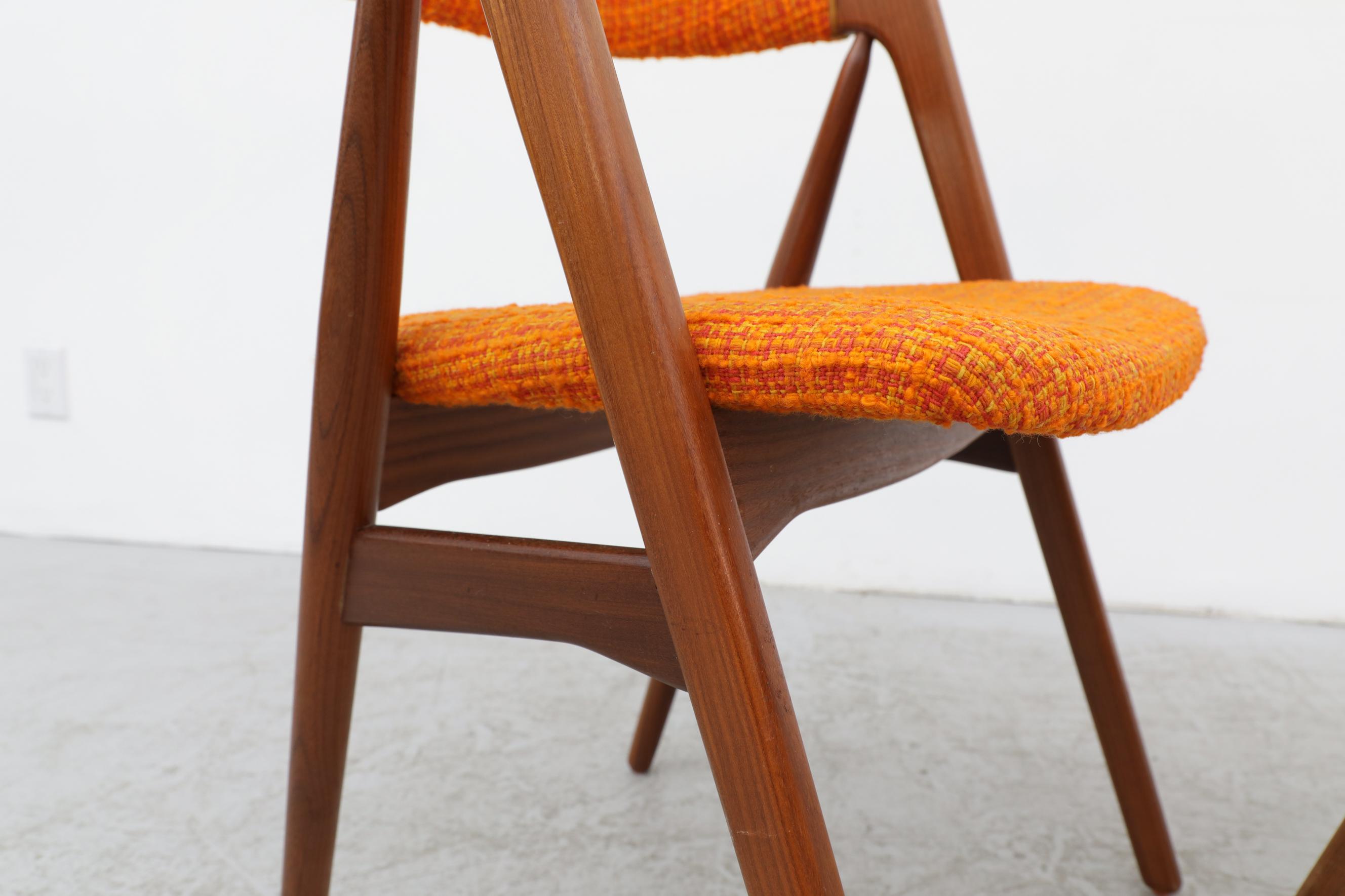 Pair of Kai Kristiansen Chairs with Original Orange Upholstered Seats 7