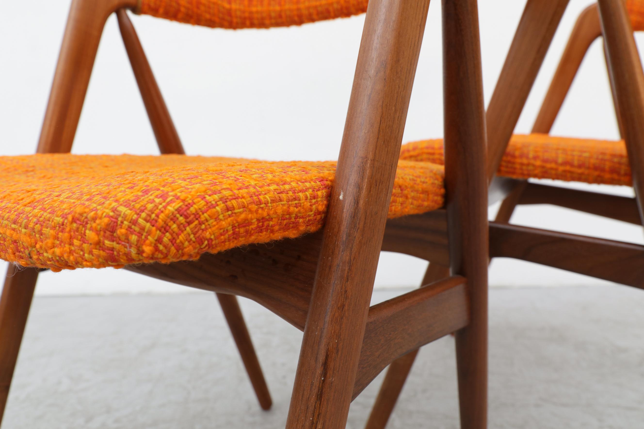 Pair of Kai Kristiansen Chairs with Original Orange Upholstered Seats 10