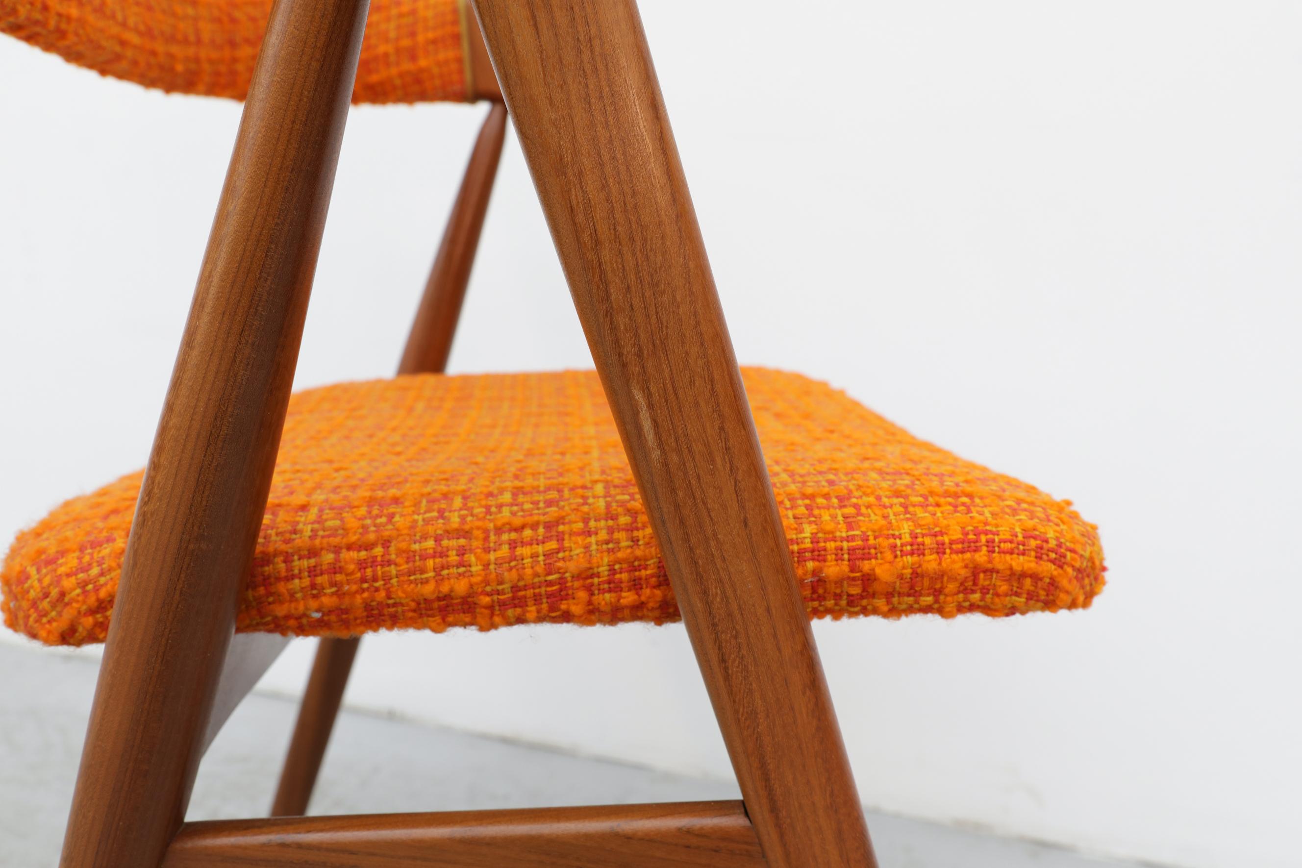 Pair of Kai Kristiansen Chairs with Original Orange Upholstered Seats 12