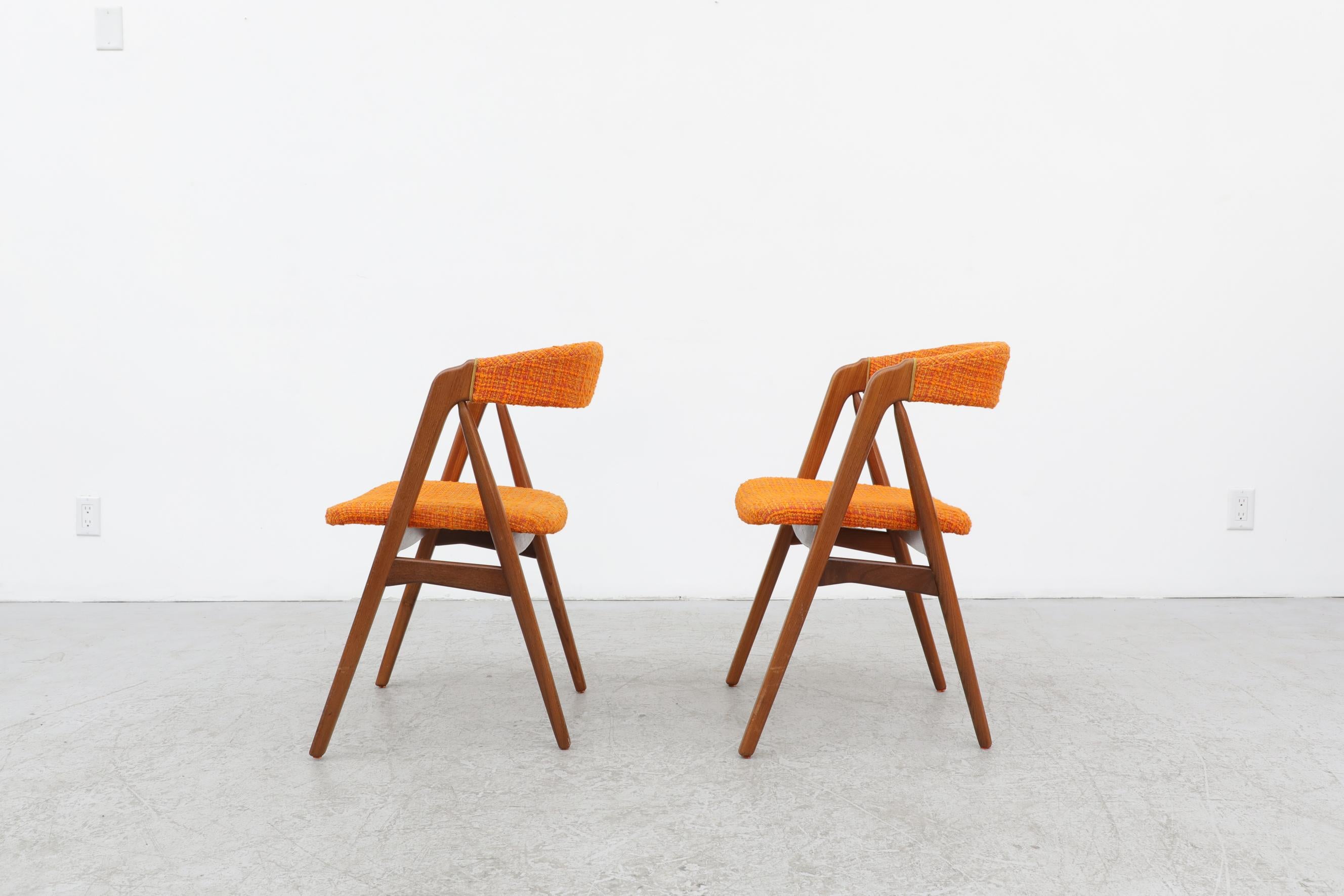 Danish Pair of Kai Kristiansen Chairs with Original Orange Upholstered Seats