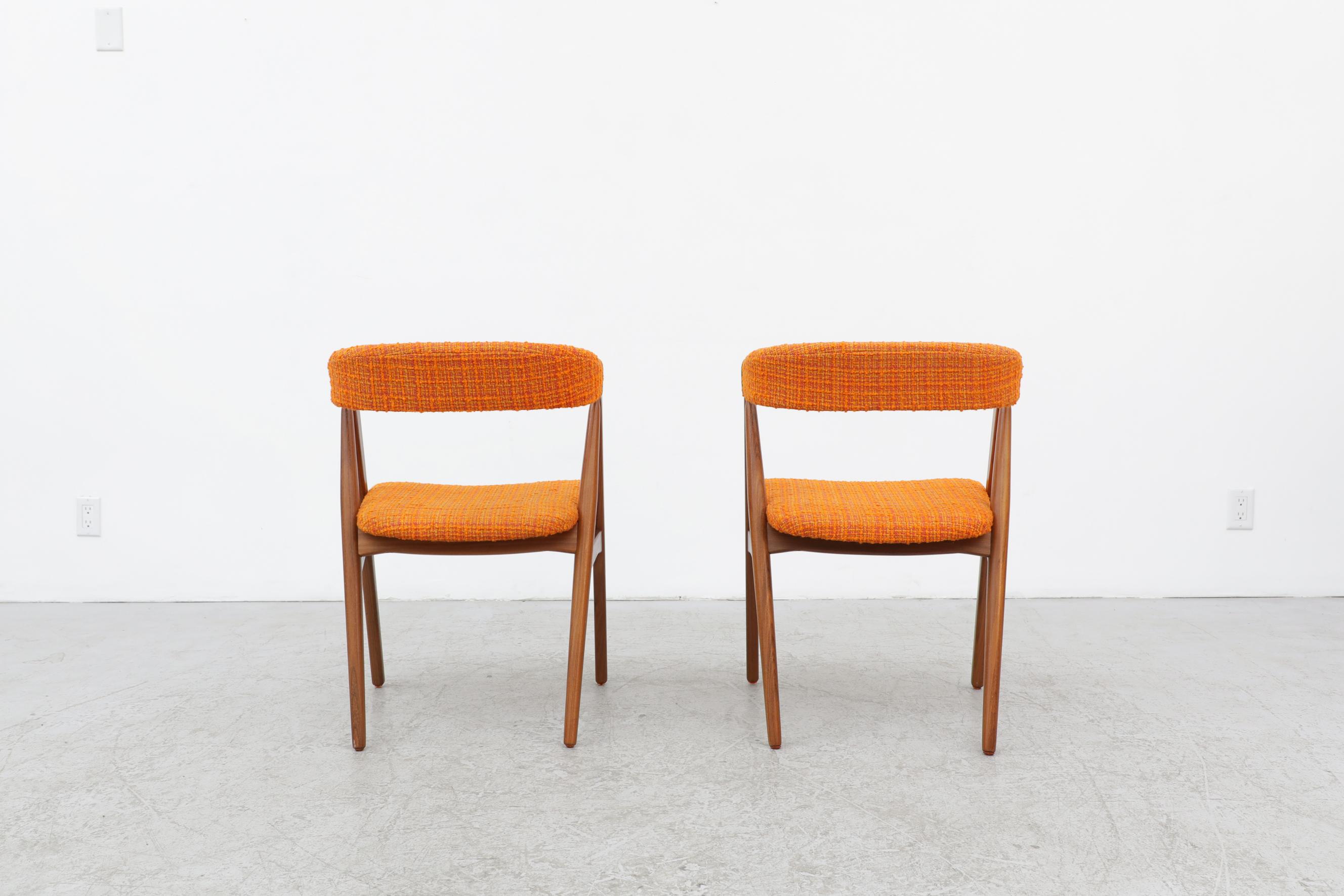 Mid-20th Century Pair of Kai Kristiansen Chairs with Original Orange Upholstered Seats