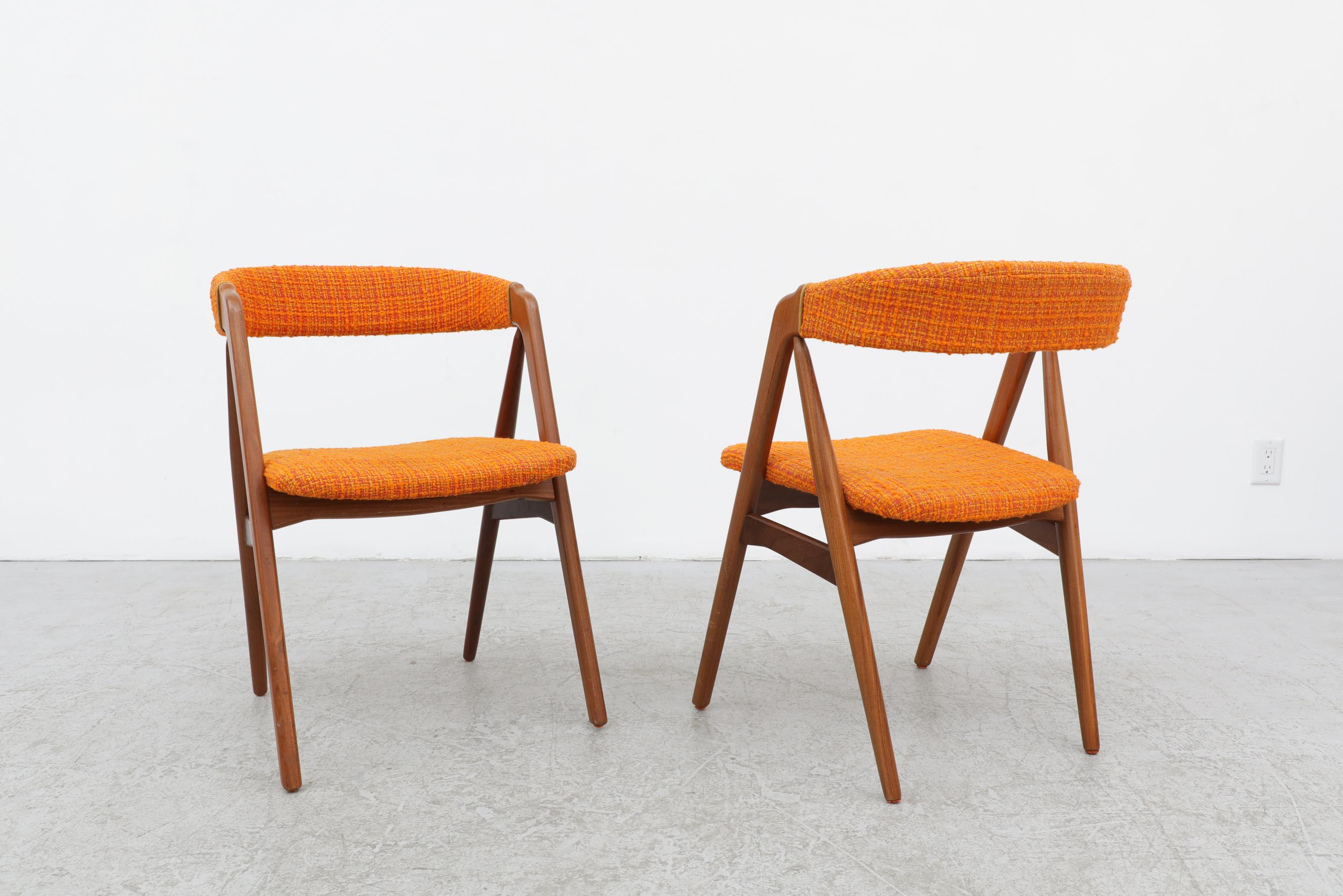 Pair of Kai Kristiansen Chairs with Original Orange Upholstered Seats 1