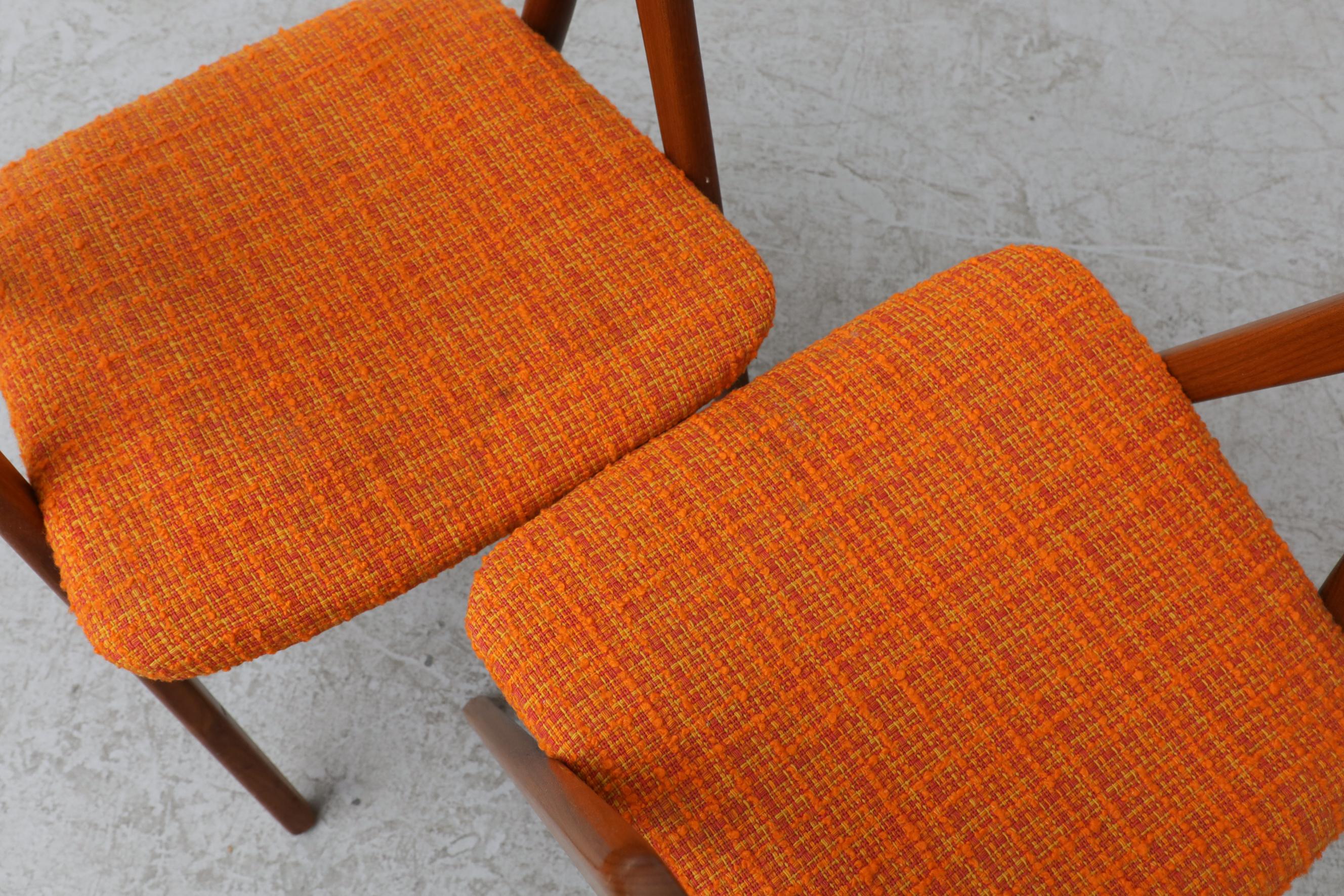 Pair of Kai Kristiansen Chairs with Original Orange Upholstered Seats 2