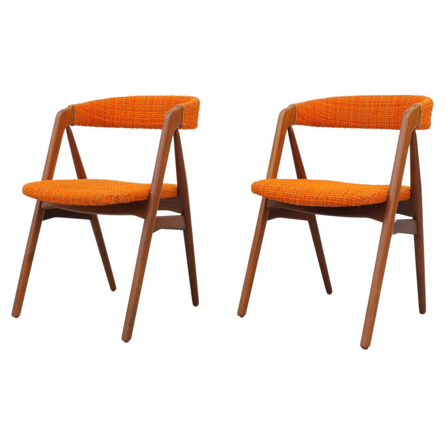 Pair of Kai Kristiansen Chairs with Original Orange Upholstered Seats