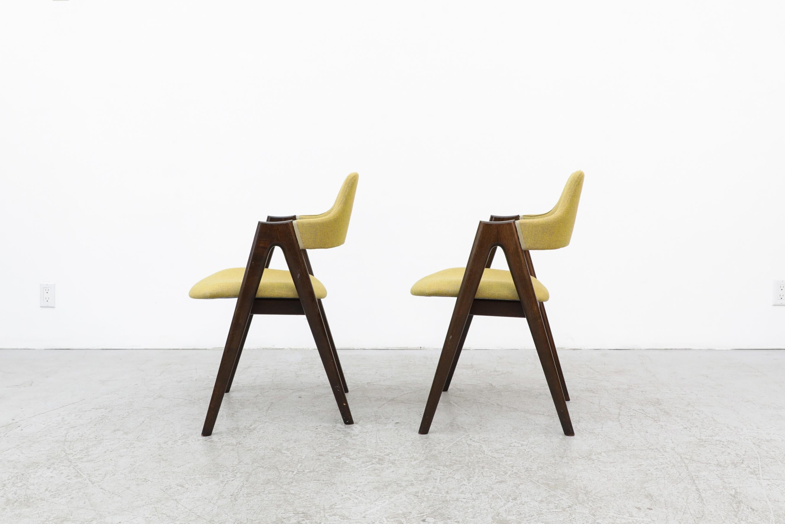 Danish Pair of Kai Kristiansen Dark Stained Wood Framed Compass Chairs in Kiwi Fabric