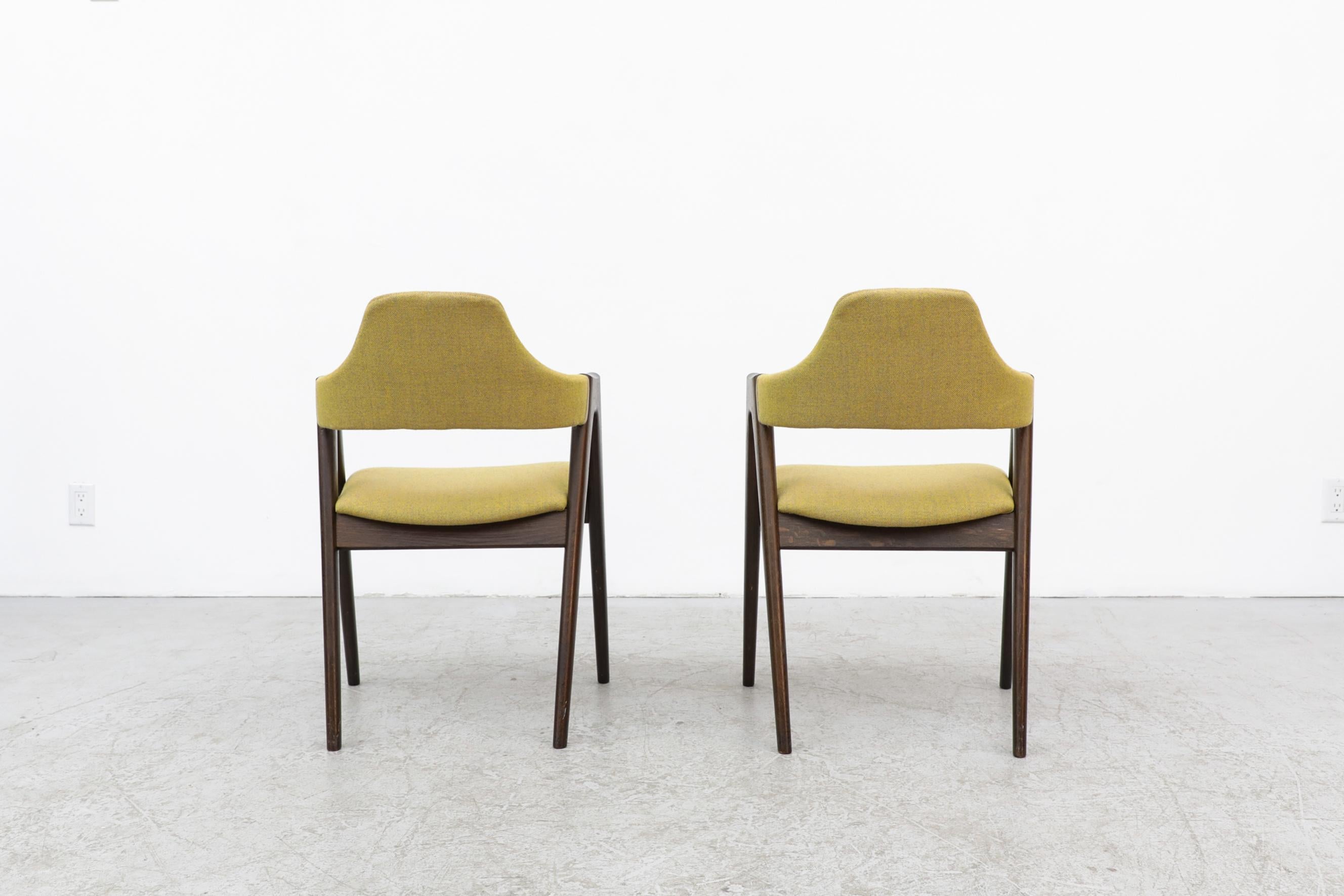 Mid-20th Century Pair of Kai Kristiansen Dark Stained Wood Framed Compass Chairs in Kiwi Fabric