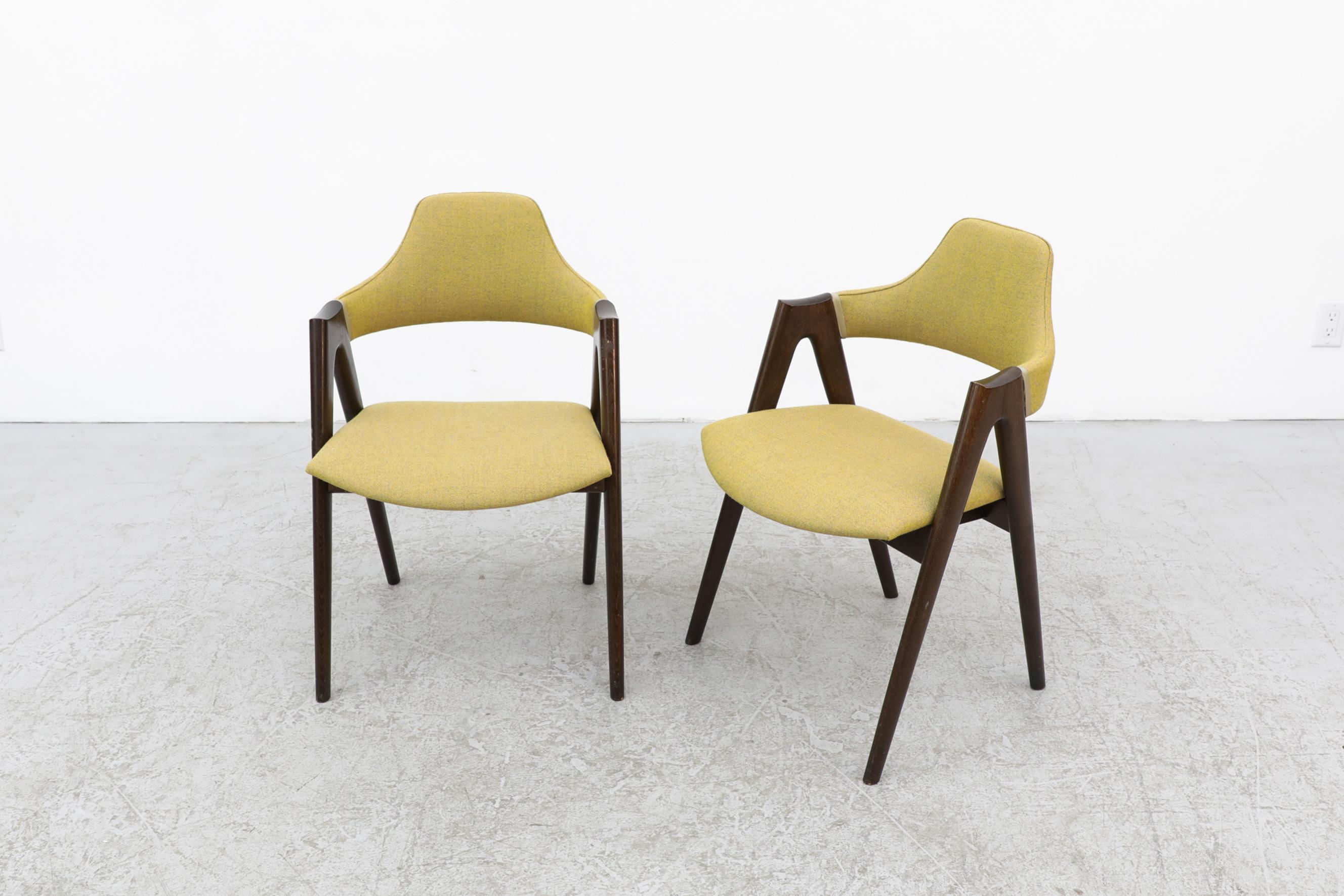 Upholstery Pair of Kai Kristiansen Dark Stained Wood Framed Compass Chairs in Kiwi Fabric