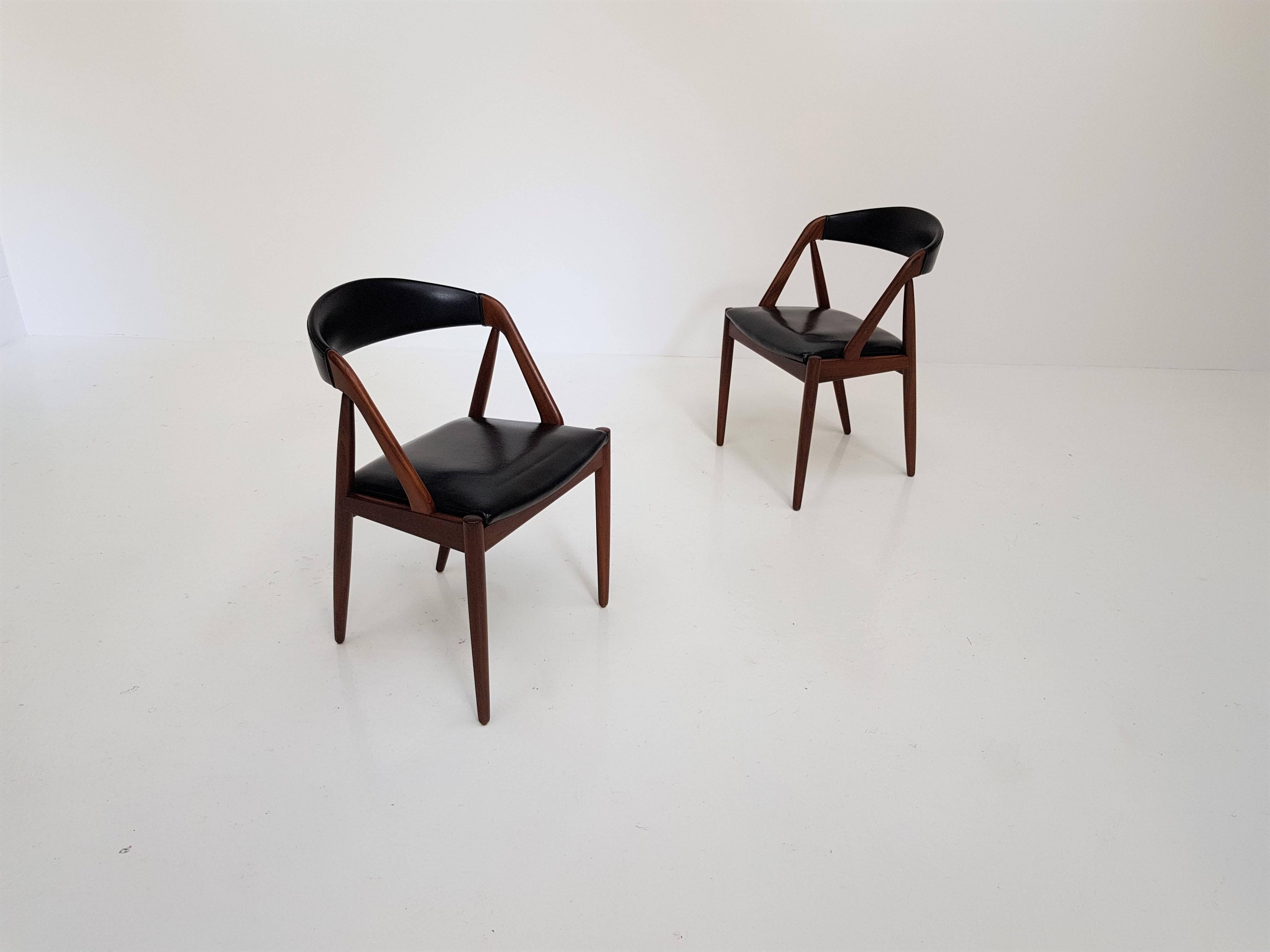 Faux Leather Pair of Kai Kristiansen Model 31 Teak 'a' Frame Chair for Schou Andersen, 1960s