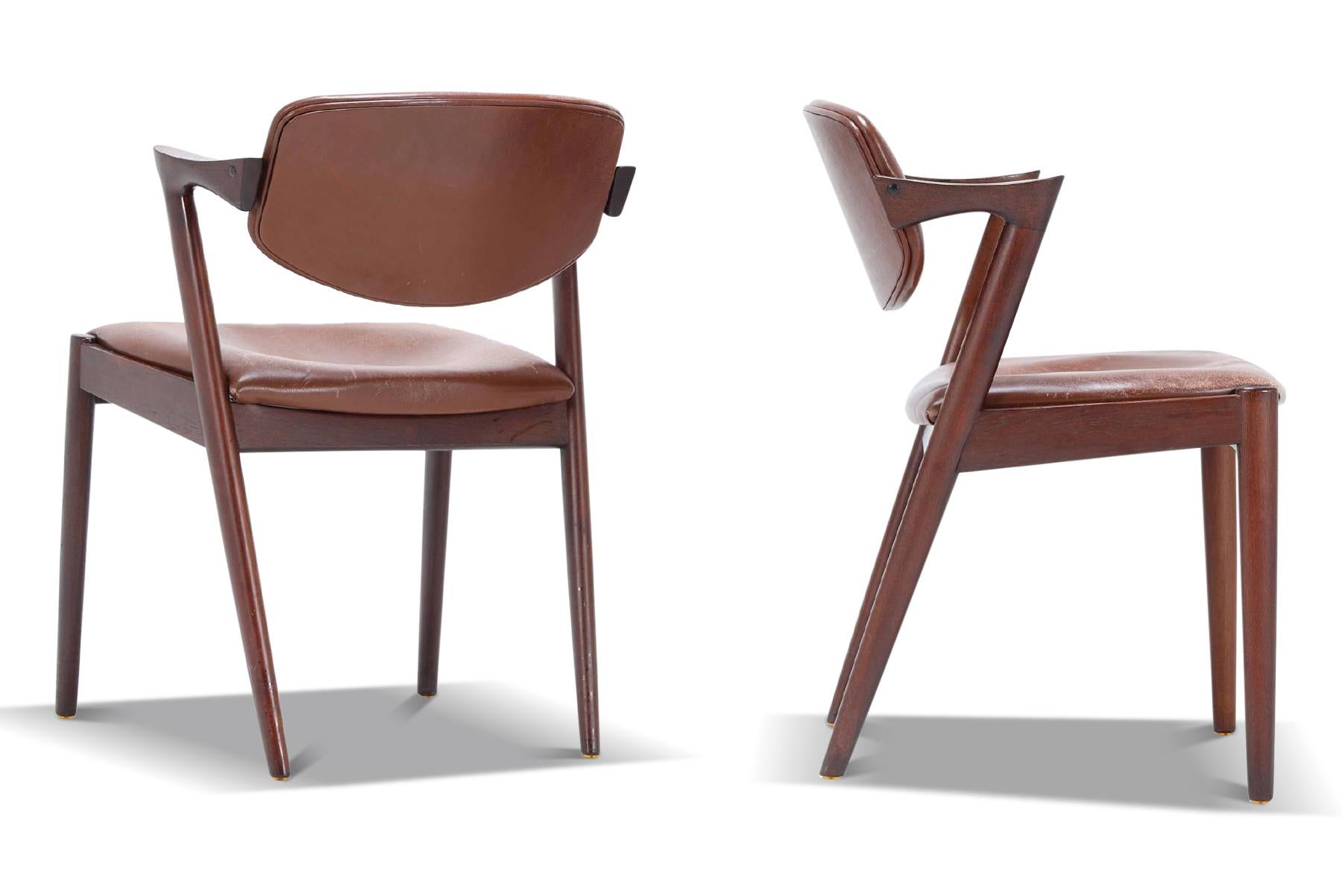 Danish Pair of Kai Kristiansen Model 42 Dining Chairs in Dark Stained Teak