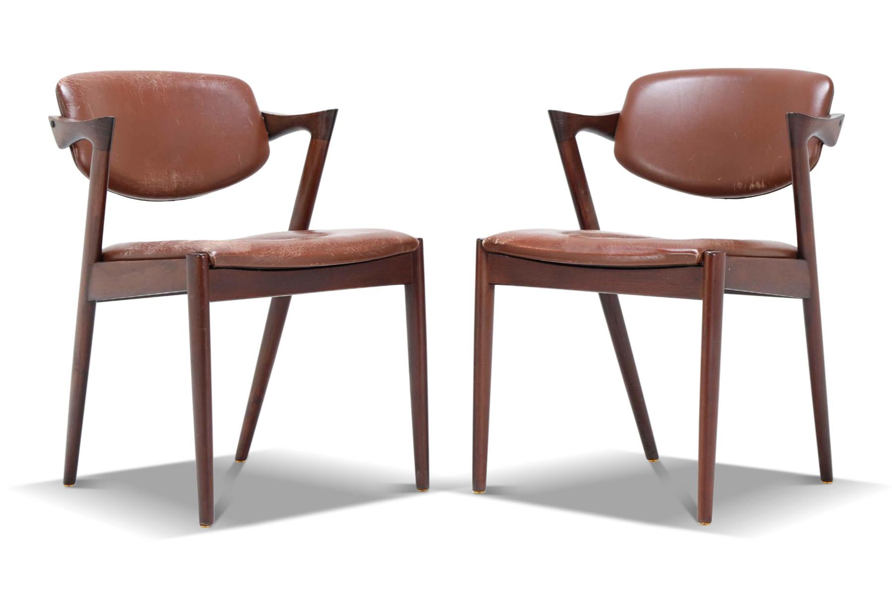 Pair of Kai Kristiansen Model 42 Dining Chairs in Dark Stained Teak In Good Condition In Berkeley, CA