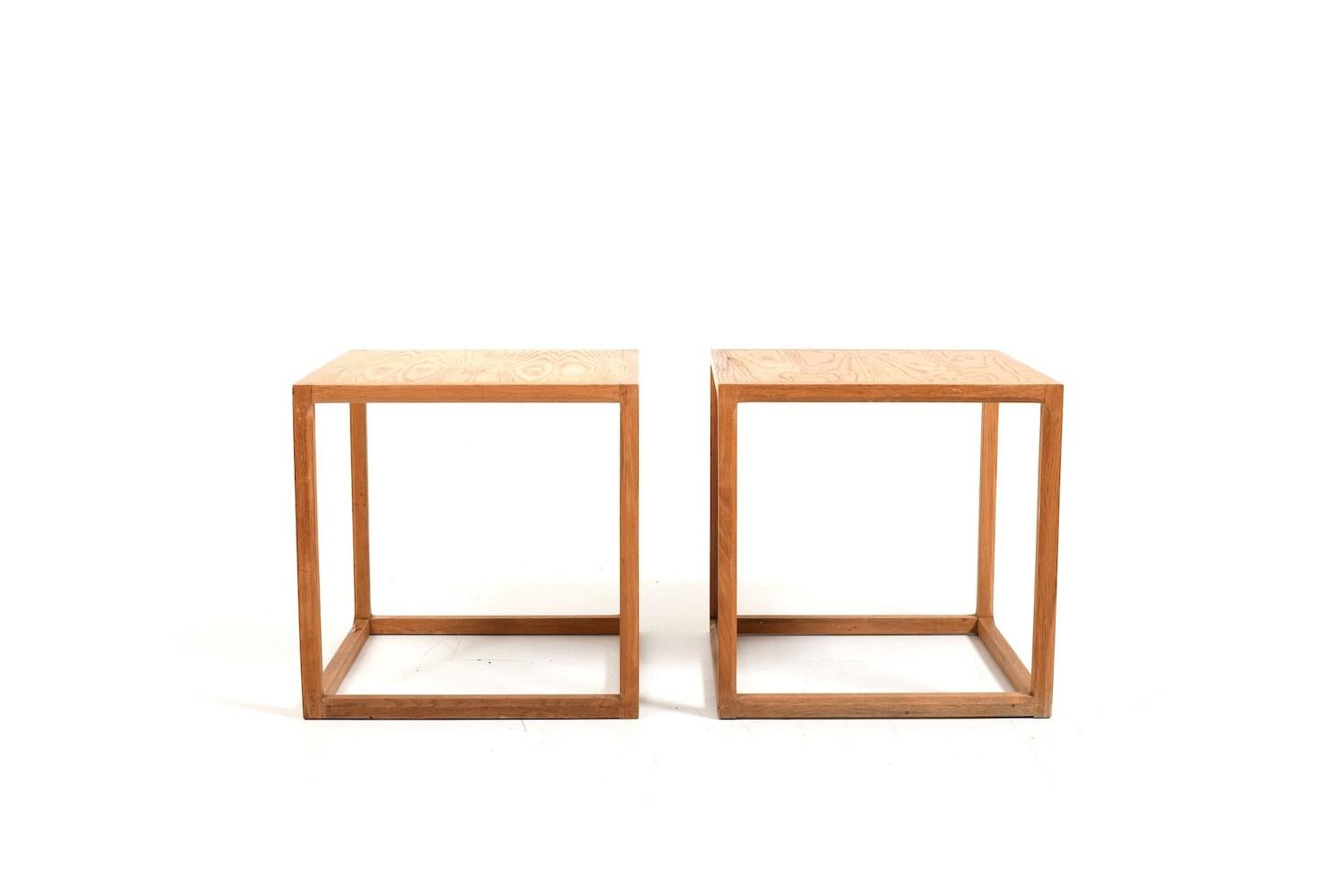 Pair of cube side tables in solid oak by Kai Kristiansen for Aksel Kjersgaard Denmark 1960s. Price for the set.