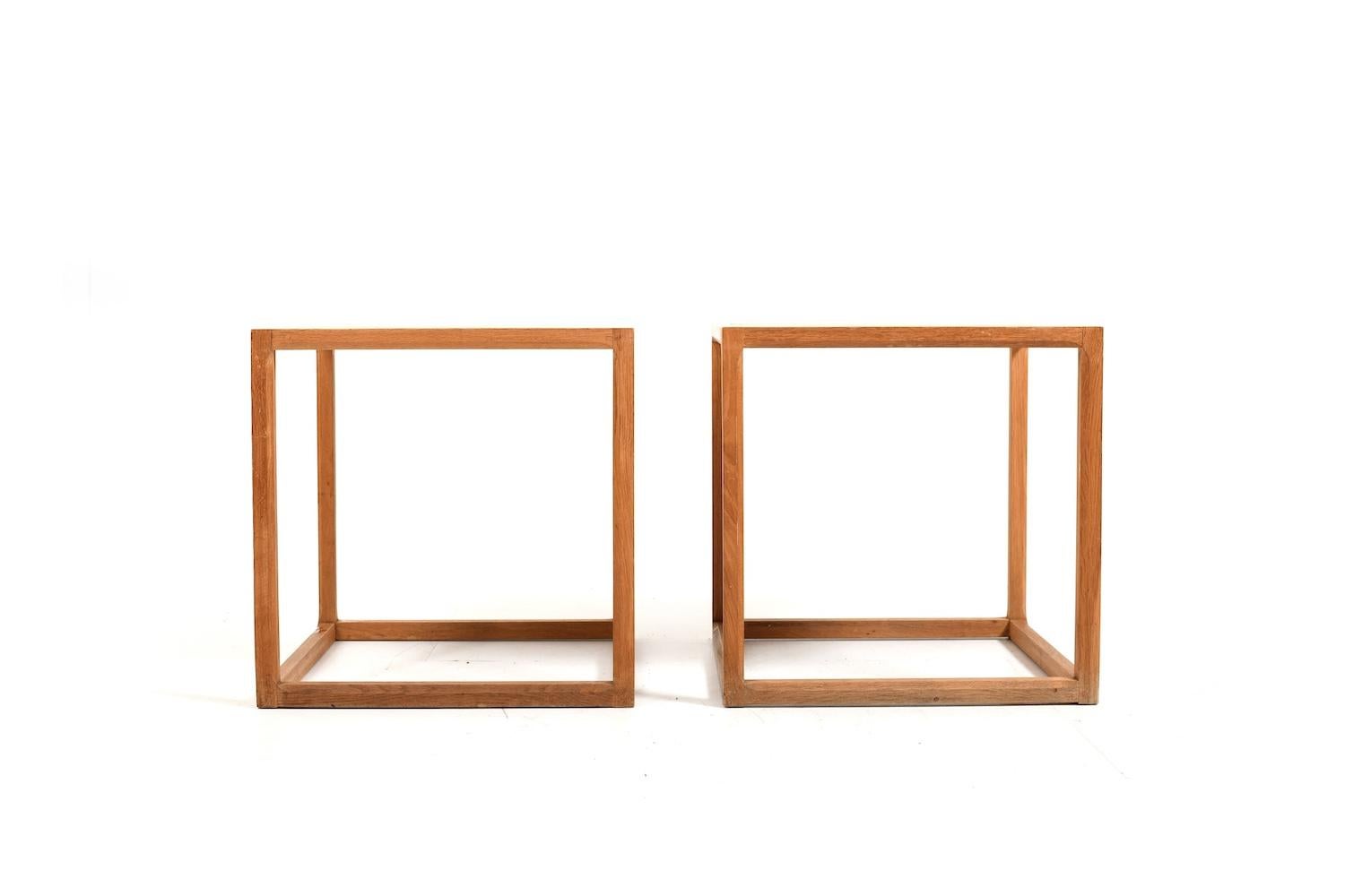 Scandinavian Modern Pair of Kai Kristiansen Oak Cube Tables Denmark 1960s