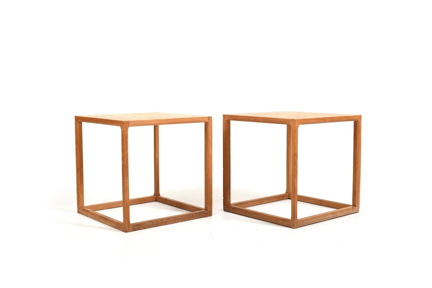Danish Pair of Kai Kristiansen Oak Cube Tables Denmark 1960s