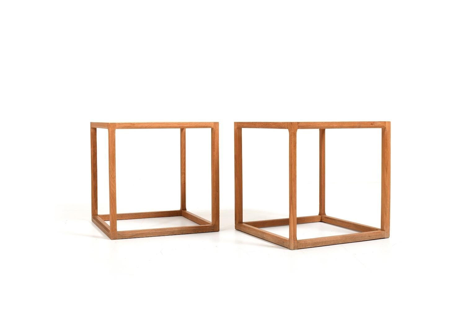 Pair of Kai Kristiansen Oak Cube Tables Denmark 1960s 1