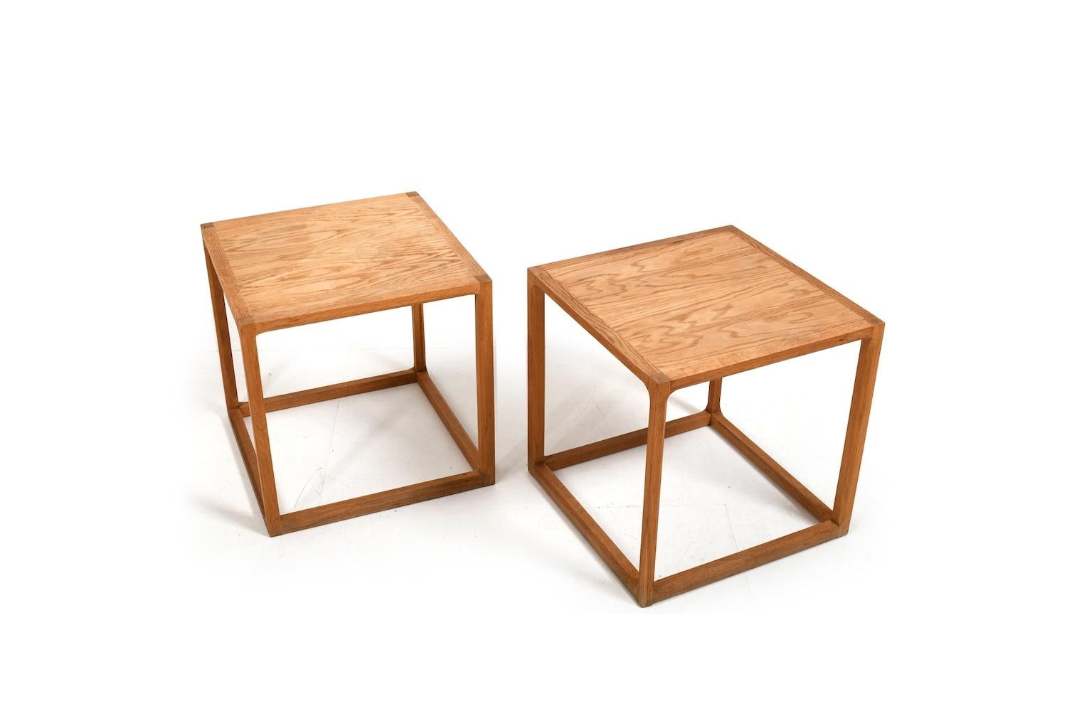 Pair of Kai Kristiansen Oak Cube Tables Denmark 1960s 2