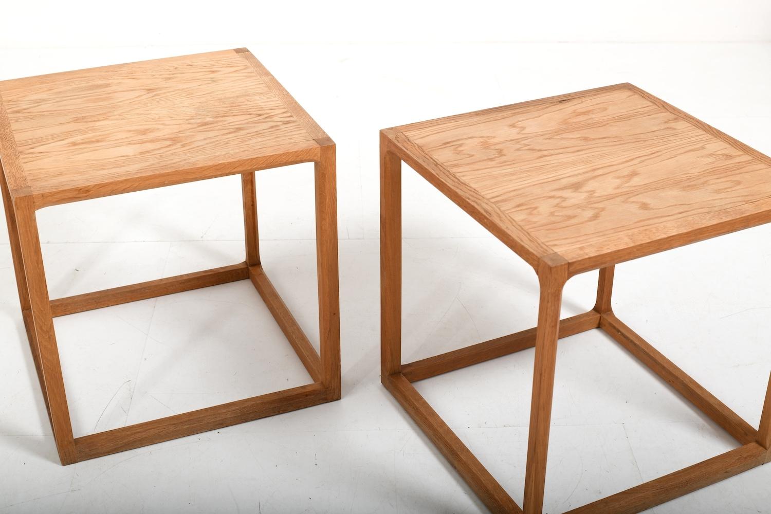 Pair of Kai Kristiansen Oak Cube Tables Denmark 1960s 3