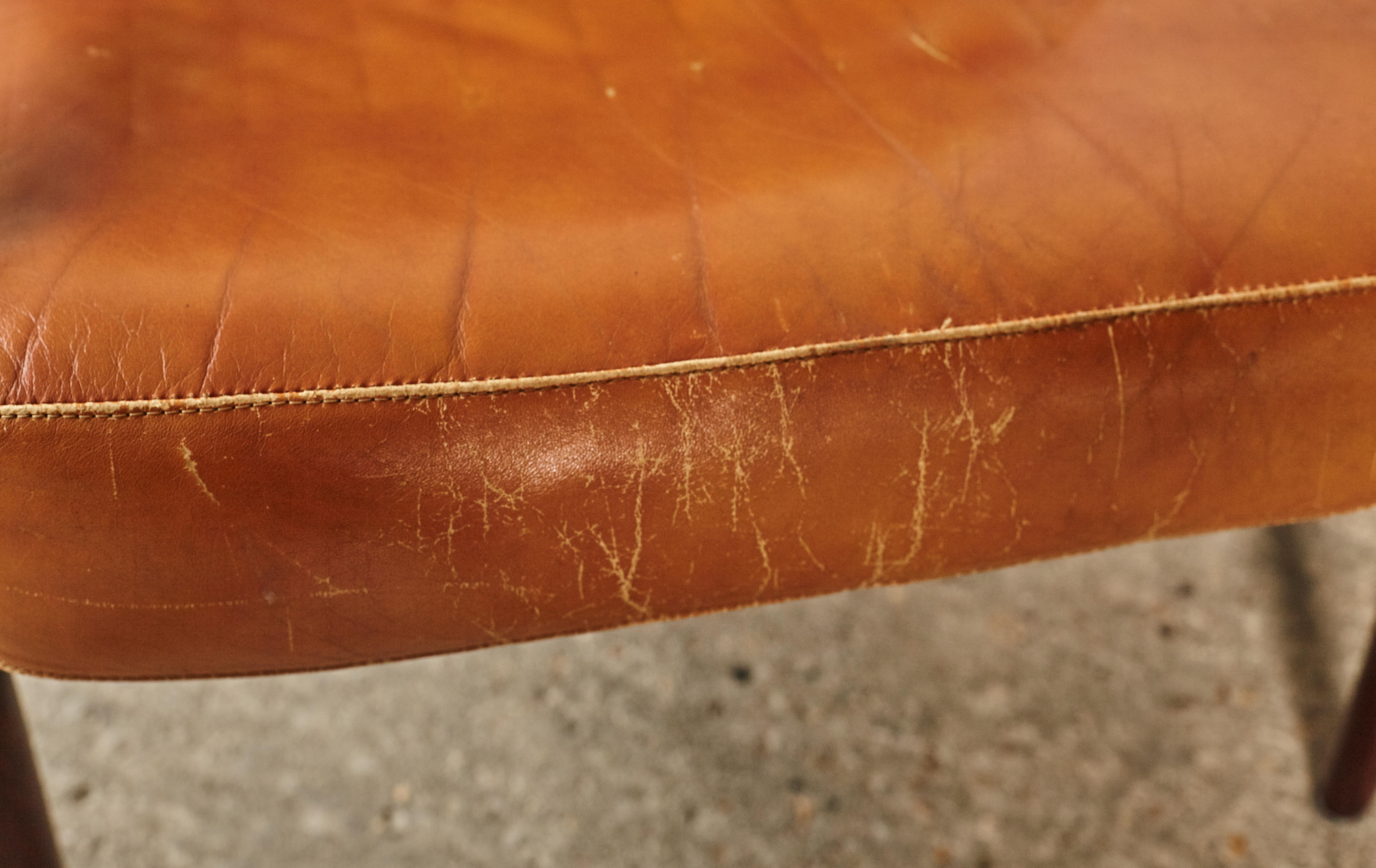 Leather Pair of Kai Kristiansen Rosewood Paper Knife Chairs, Denmark, 1960s