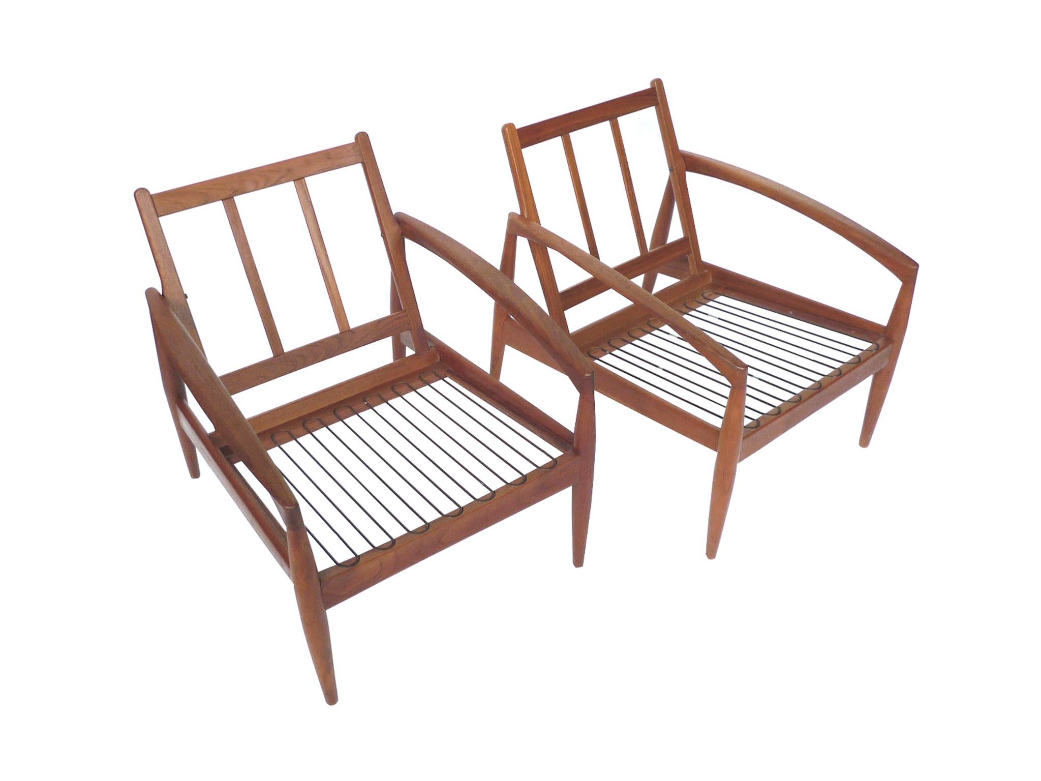 Pair of Kai Kristiansen Teak Easy Chairs with Custom Shearling Upholstery 4