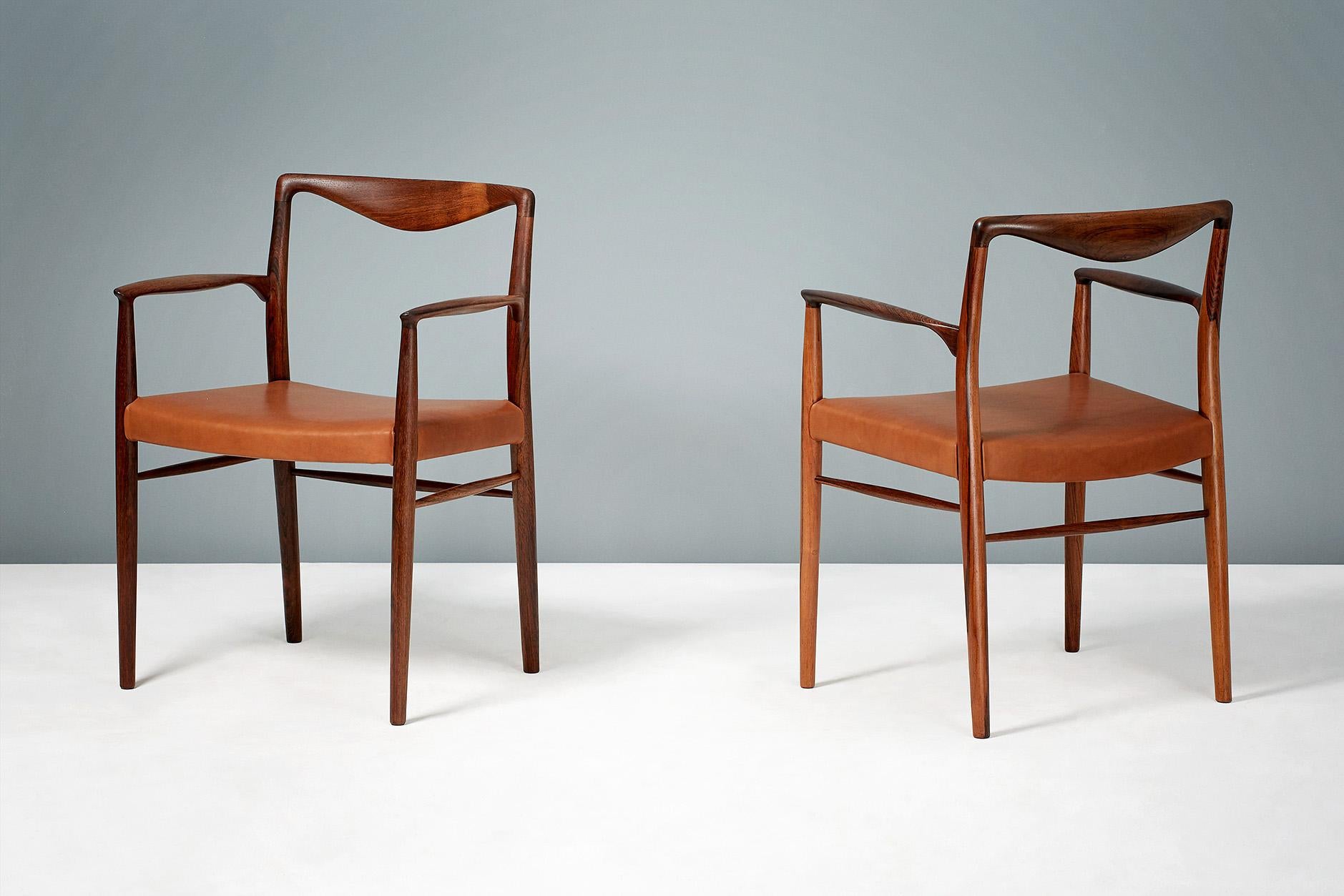 Kai Lyngeldt-Larsen

Rosewood armchairs, 1959

Rosewood armchair produced by Soren Willadsen in Denmark, circa 1960. Seat upholstered in cognac brown aniline leather.