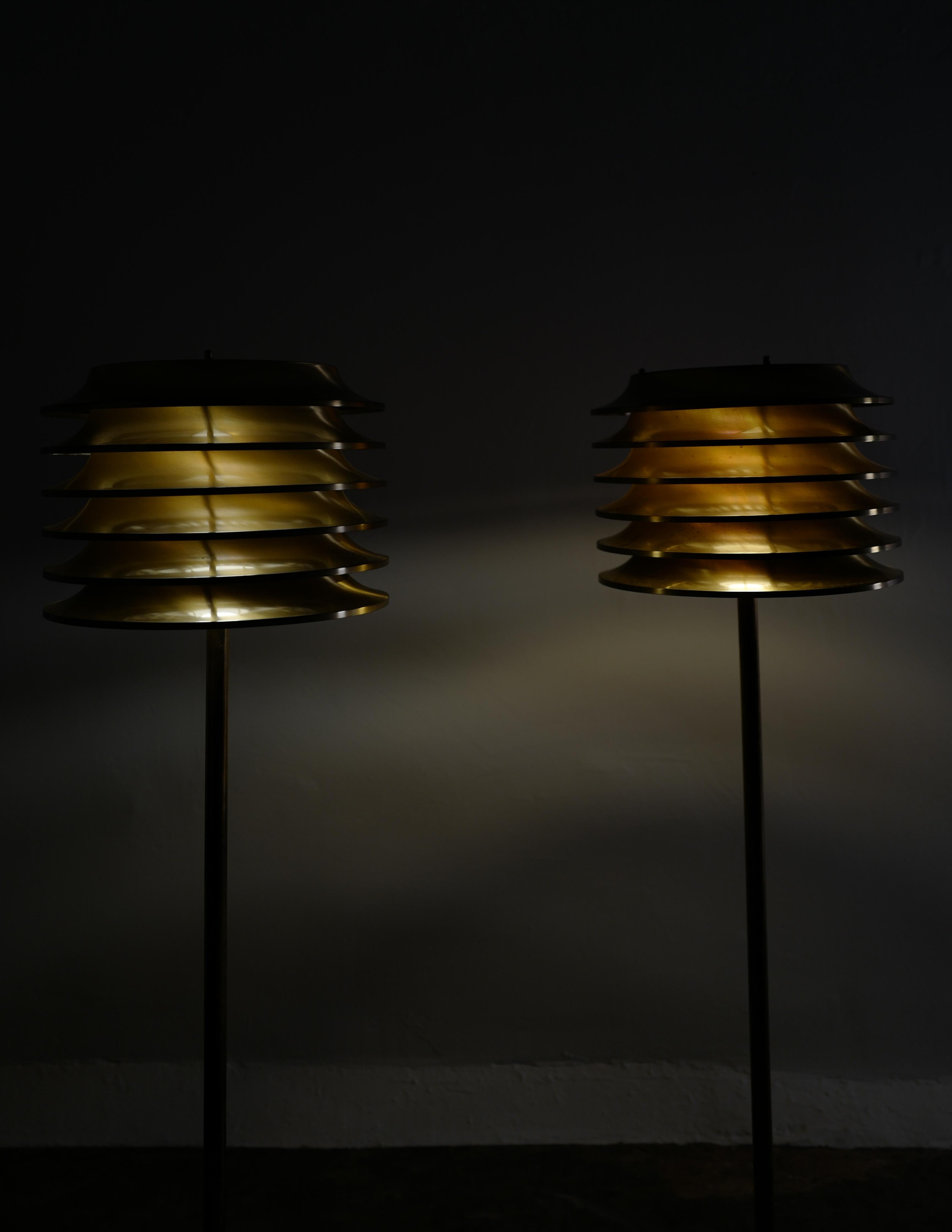 Pair of Kai Ruokonen Floor Lamps in Brass for Orno Oy, Finland, 1970s In Good Condition In Stockholm, SE
