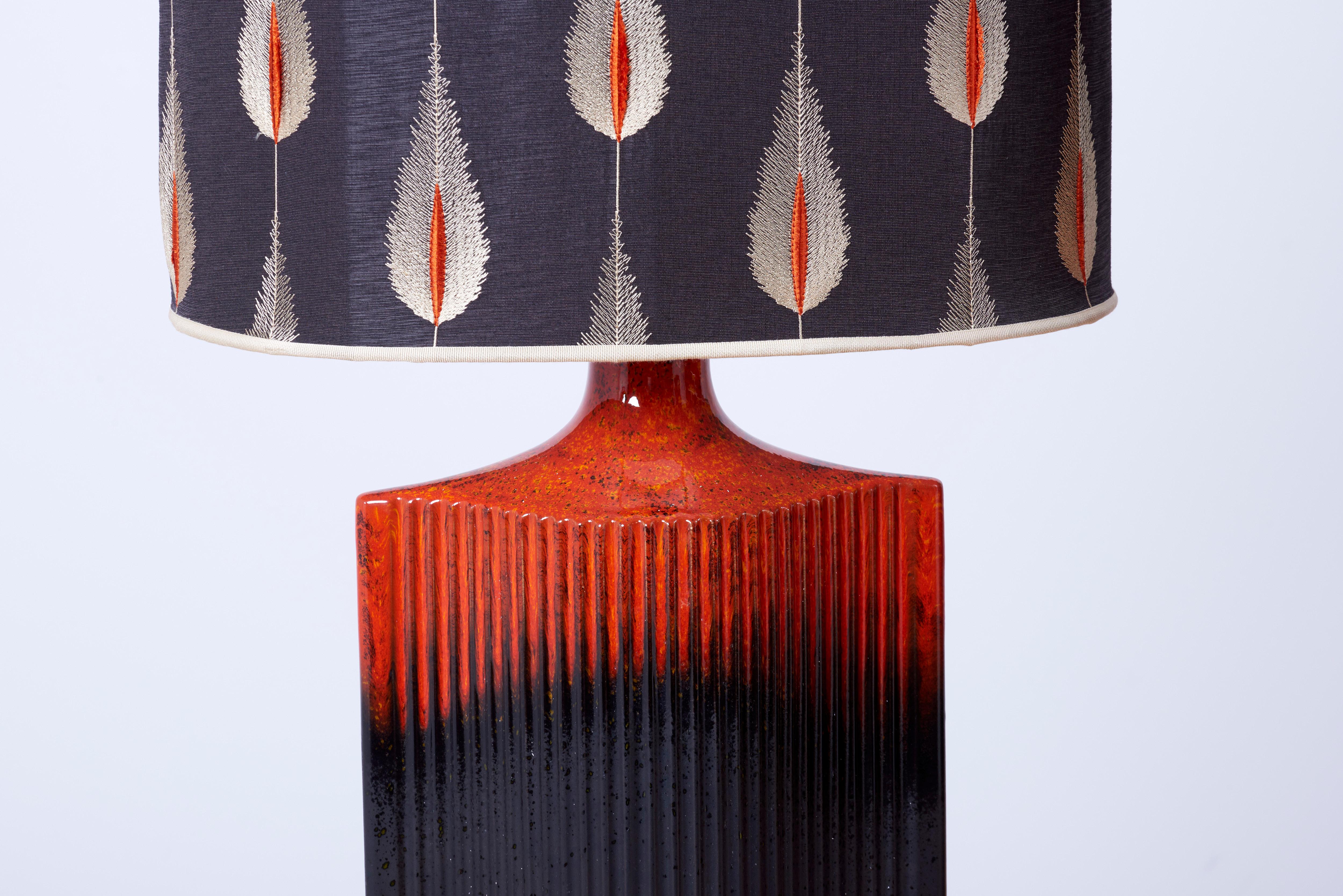 German Pair of Kaiser Ceramic Lamps Lava Glace with a Curated Shade by Harry Clark