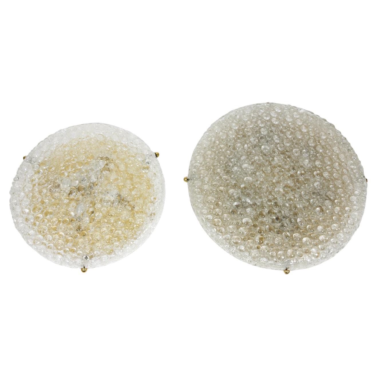 Pair of Kaiser German Flush Mount Murano Glass Ceiling Lamps