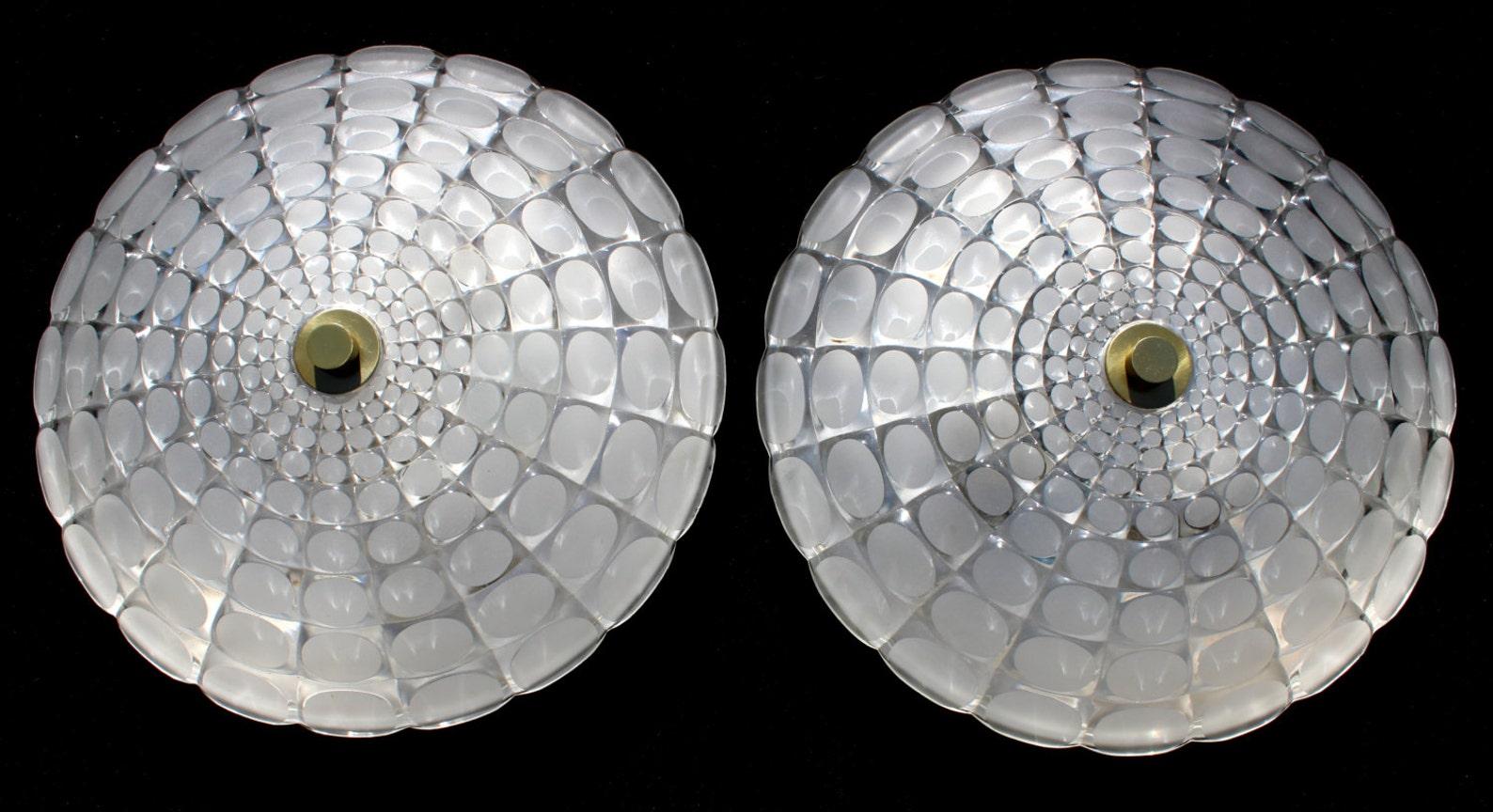 Austrian Pair of Kalmar Art Glass Sconces Flush Lamp, 1960s For Sale