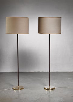 Pair of Kalmar Brass Floor Lamps with Leather Wrapped Stem