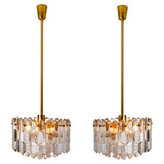 Pair of Kalmar Chandeliers or Pendant Lights 'Palazzo', Gilt Brass and Glass