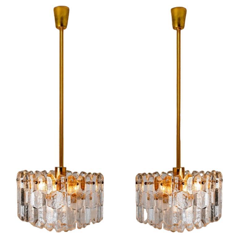 Pair of Kalmar Chandeliers or Pendant Lights 'Palazzo', Gilt Brass and Glass For Sale
