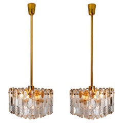 Pair of Kalmar Chandeliers or Pendant Lights 'Palazzo', Gilt Brass and Glass