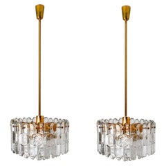 Pair of Kalmar Chandeliers or Pendant Lights 'Palazzo', Gilt Brass and Glass
