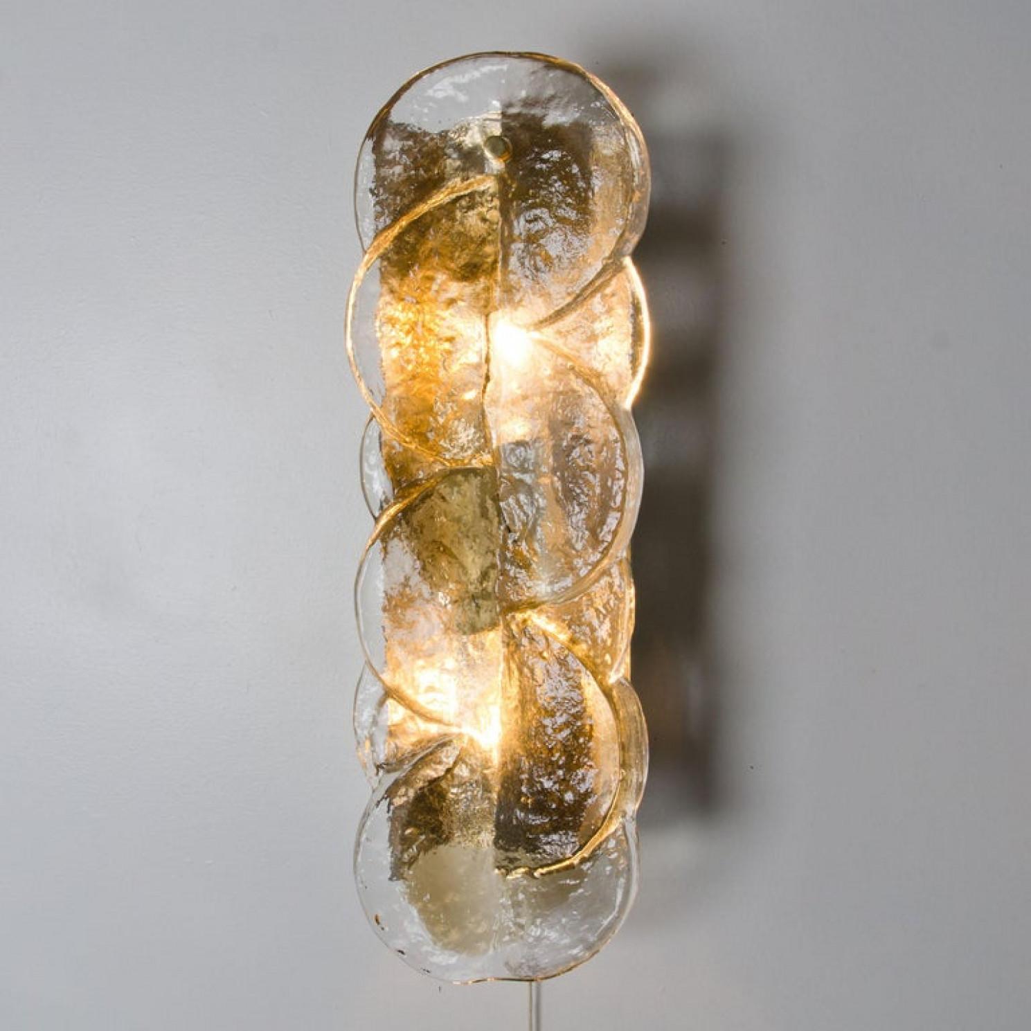 Pair of Kalmar Citrus Swirl Ice Glass Wall Lights, Austria, 1969 For Sale 4