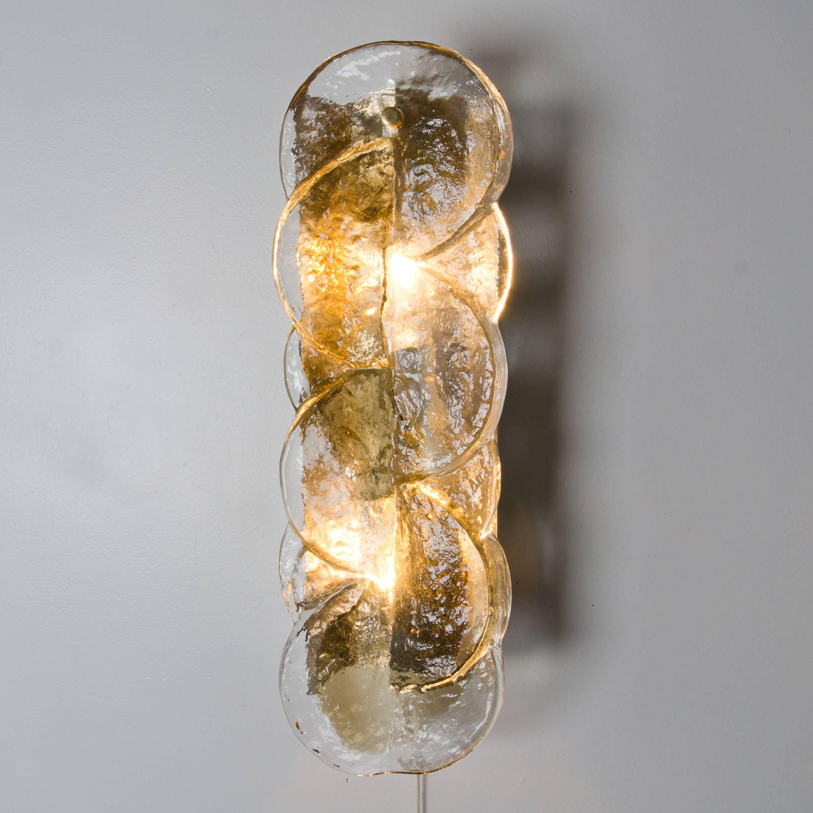 Mid-Century Modern Pair of Kalmar Citrus Swirl Ice Glass Wall Lights, Austria, 1969