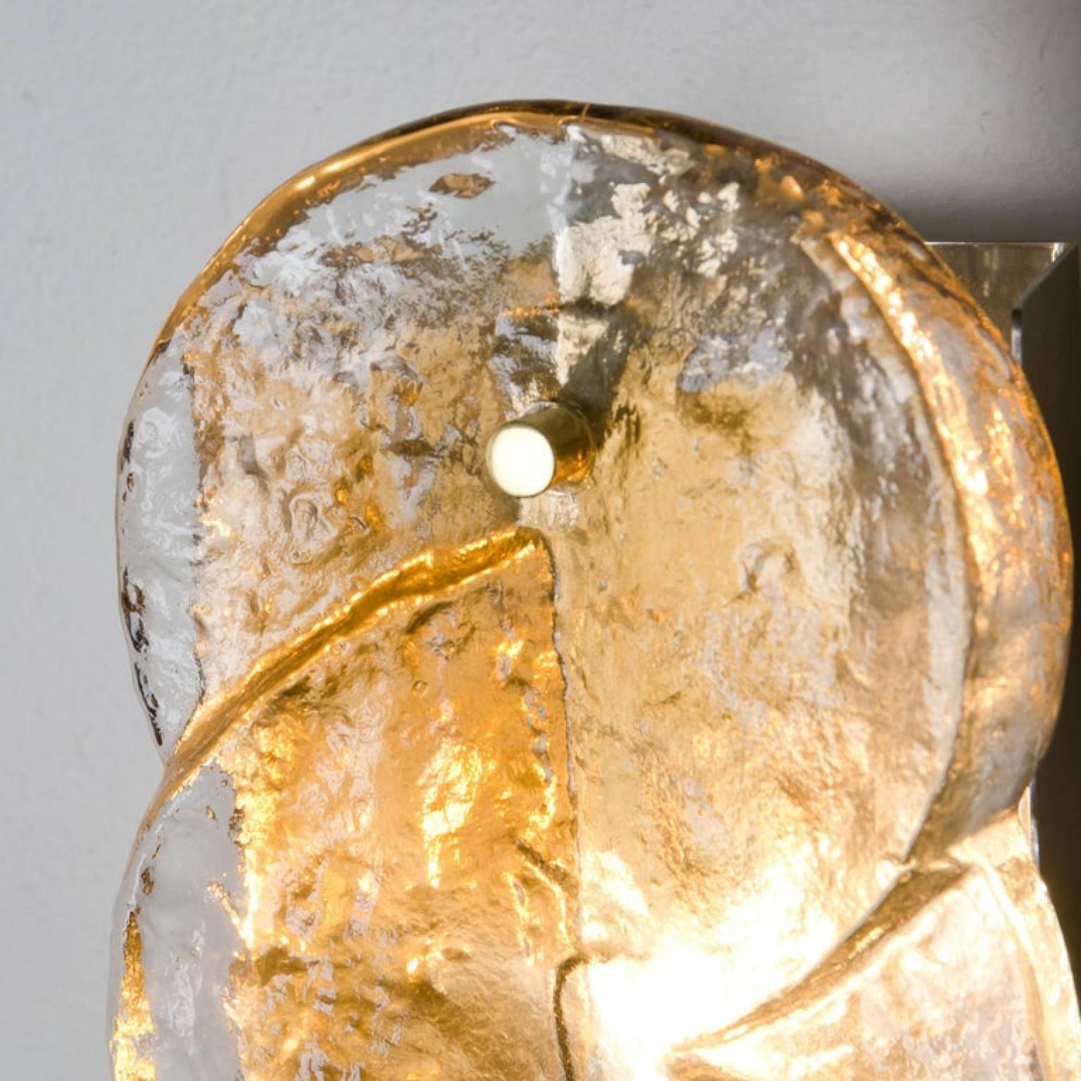Mid-Century Modern Pair of Kalmar Citrus Swirl Ice Glass Wall Lights, Austria, 1969 For Sale