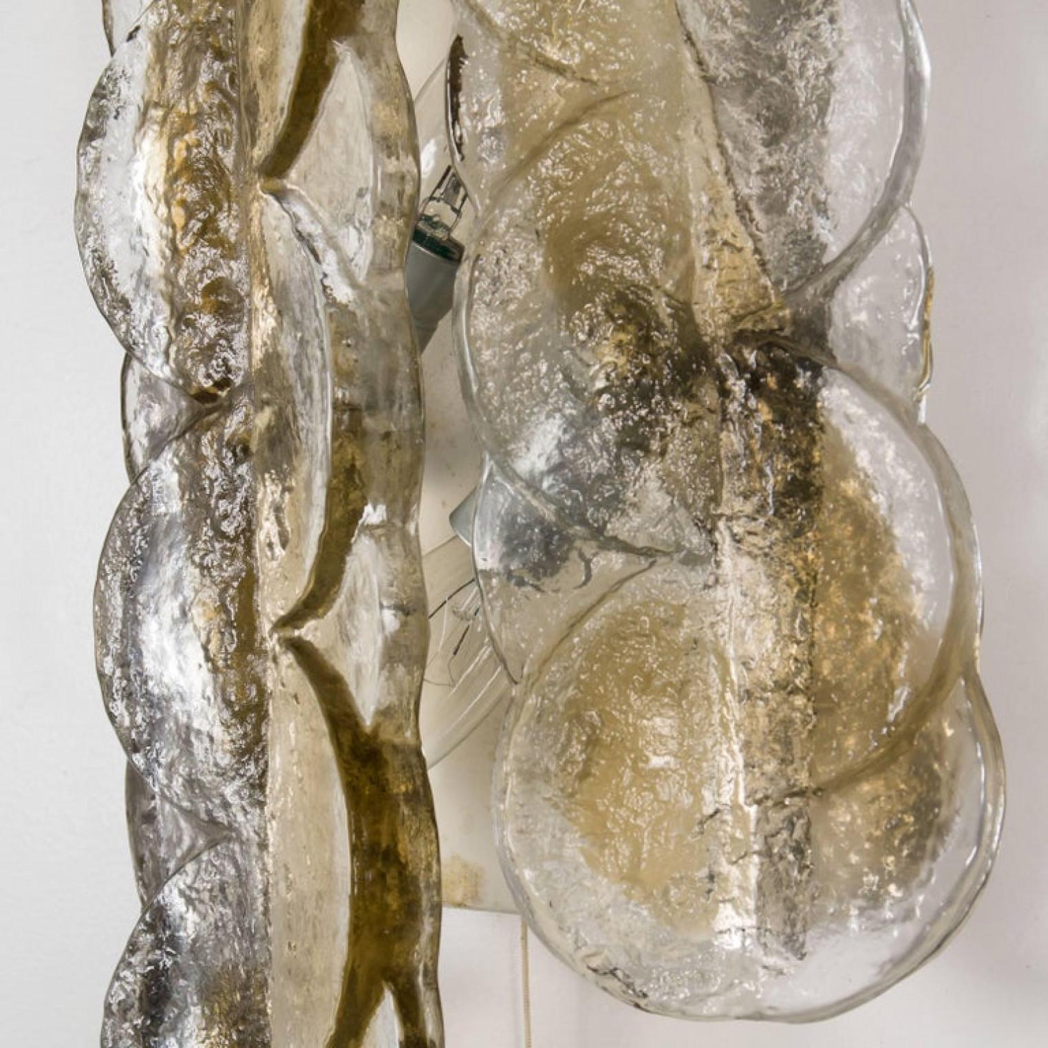 Metal Pair of Kalmar Citrus Swirl Ice Glass Wall Lights, Austria, 1969 For Sale