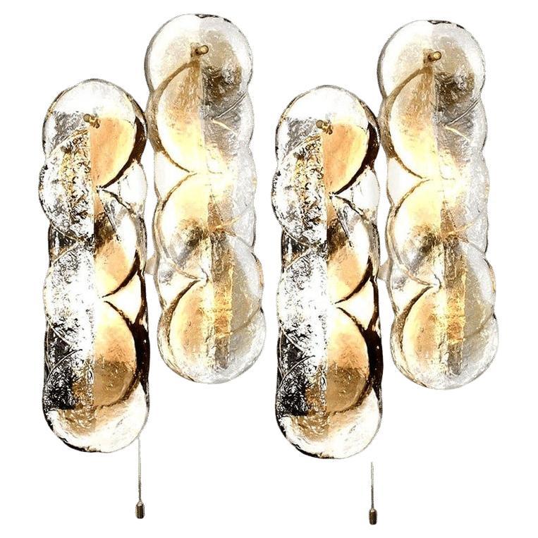 Pair of Kalmar Citrus Swirl Ice Glass Wall Lights, Austria, 1969