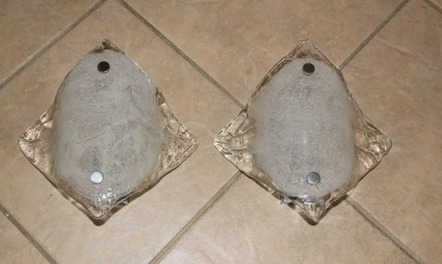 Pair of Kalmar Clear Opaque Glass Sconces For Sale 5