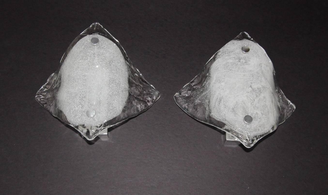 Pair of Kalmar Clear Opaque Glass Sconces For Sale 6